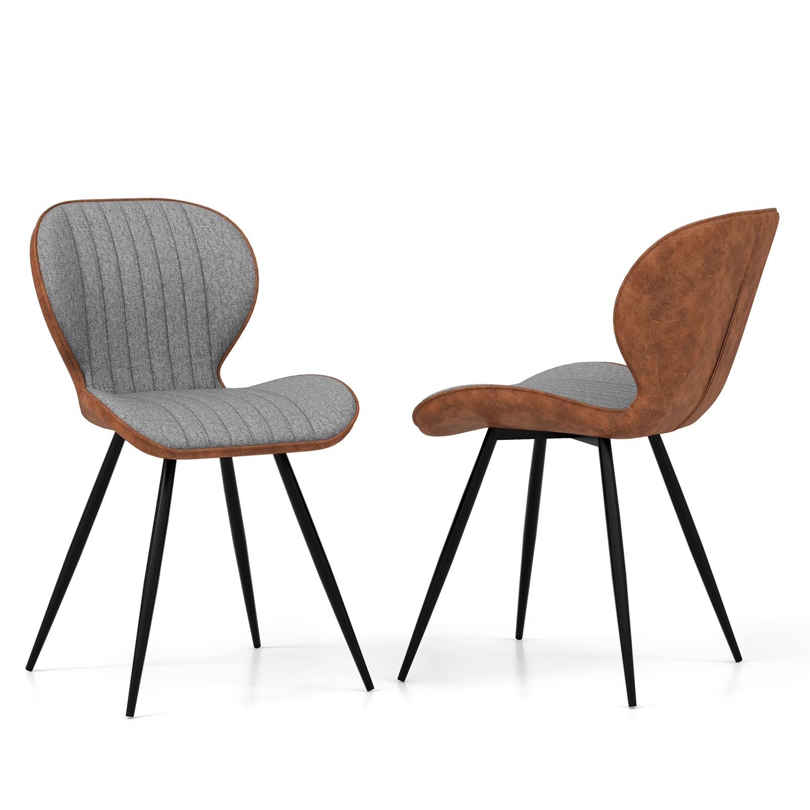 1 Costway 2PCS Mordern Armless Dining Chair Accent Bar Chair w/Curved Backrest - Grey, 1 of 1