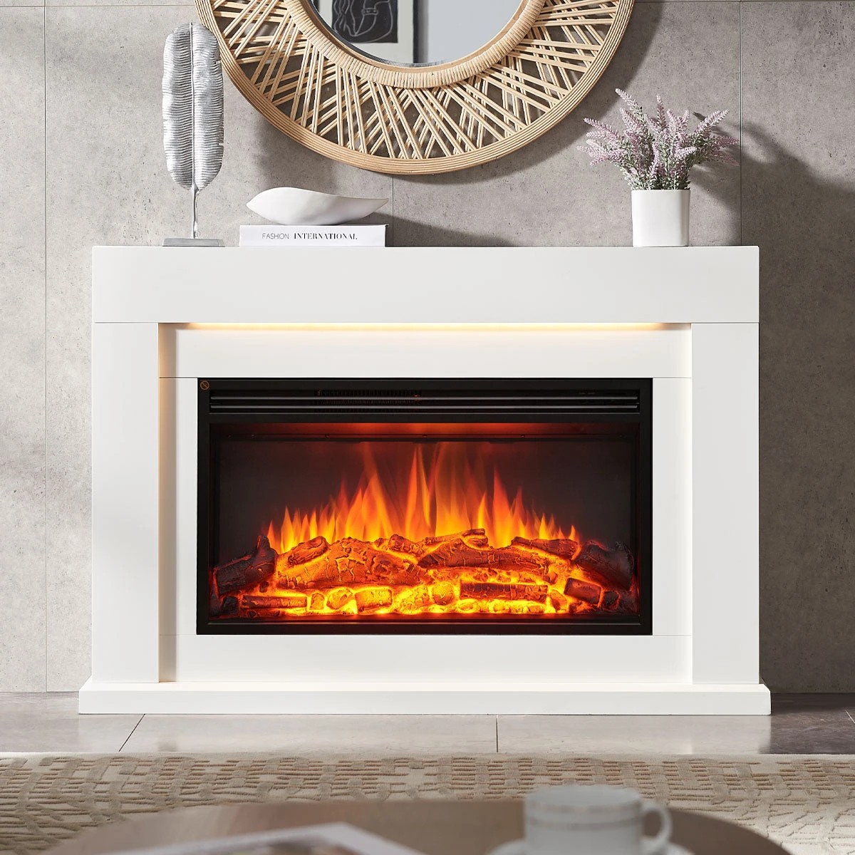 1 Moda Living Ruby Electric Fireplace Heater White Mantel Suite - White, 1 of 5