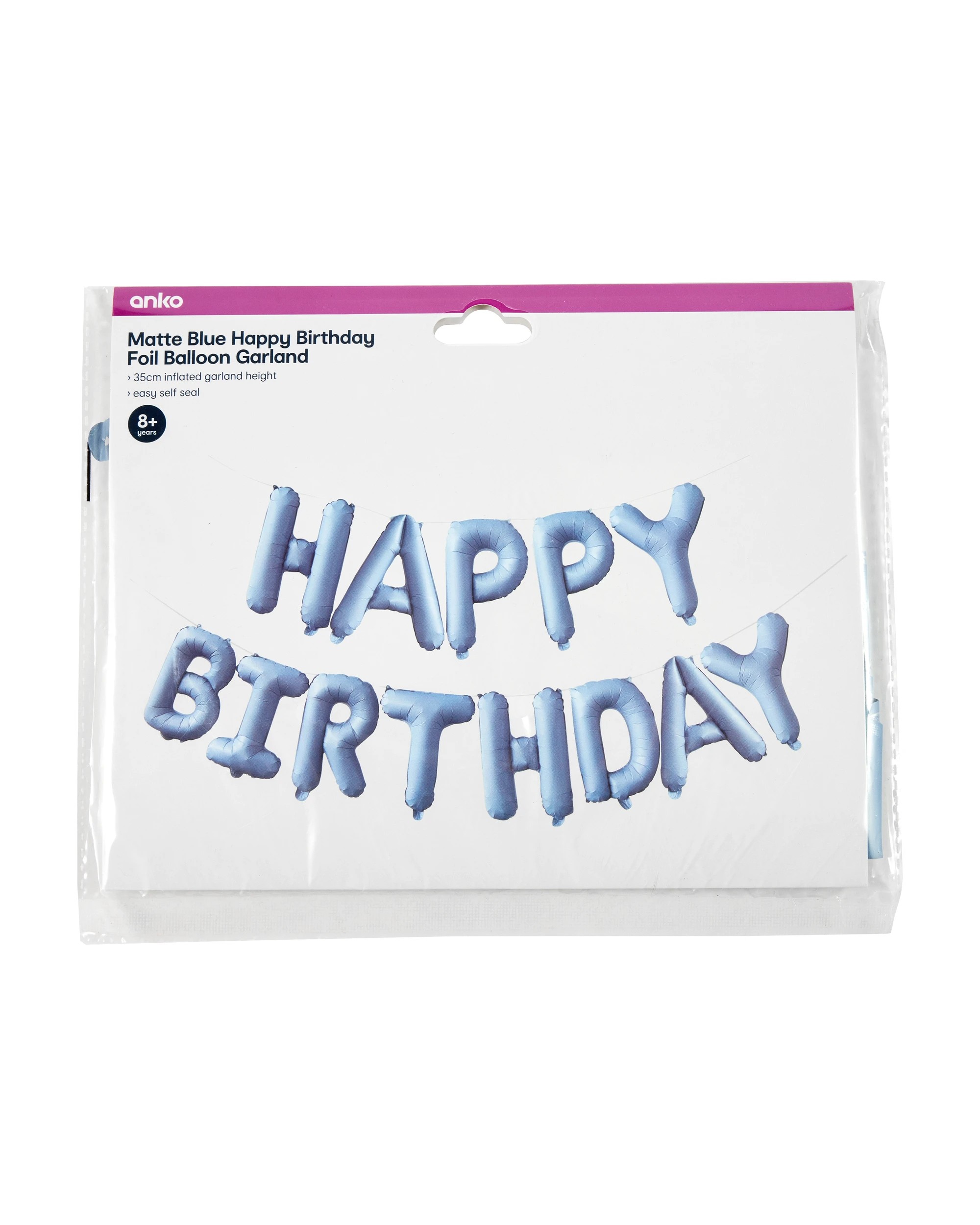 5 Matte Blue Happy Birthday Foil Balloon Garland, 5 of 5