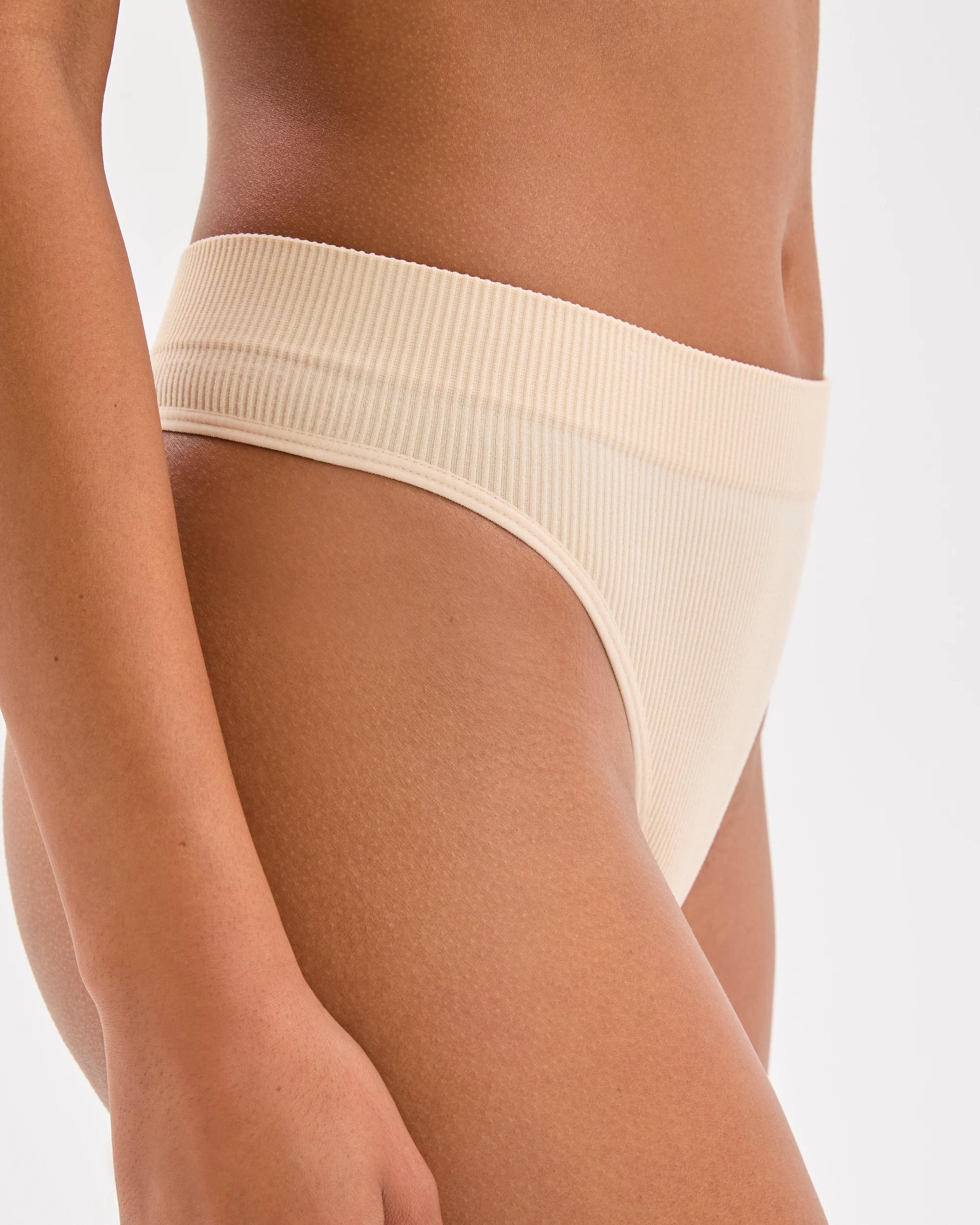 3 Lily Loves 2 Pack Ribbed Seamfree High Waisted G-String Briefs NEUTRAL, 3 of 3