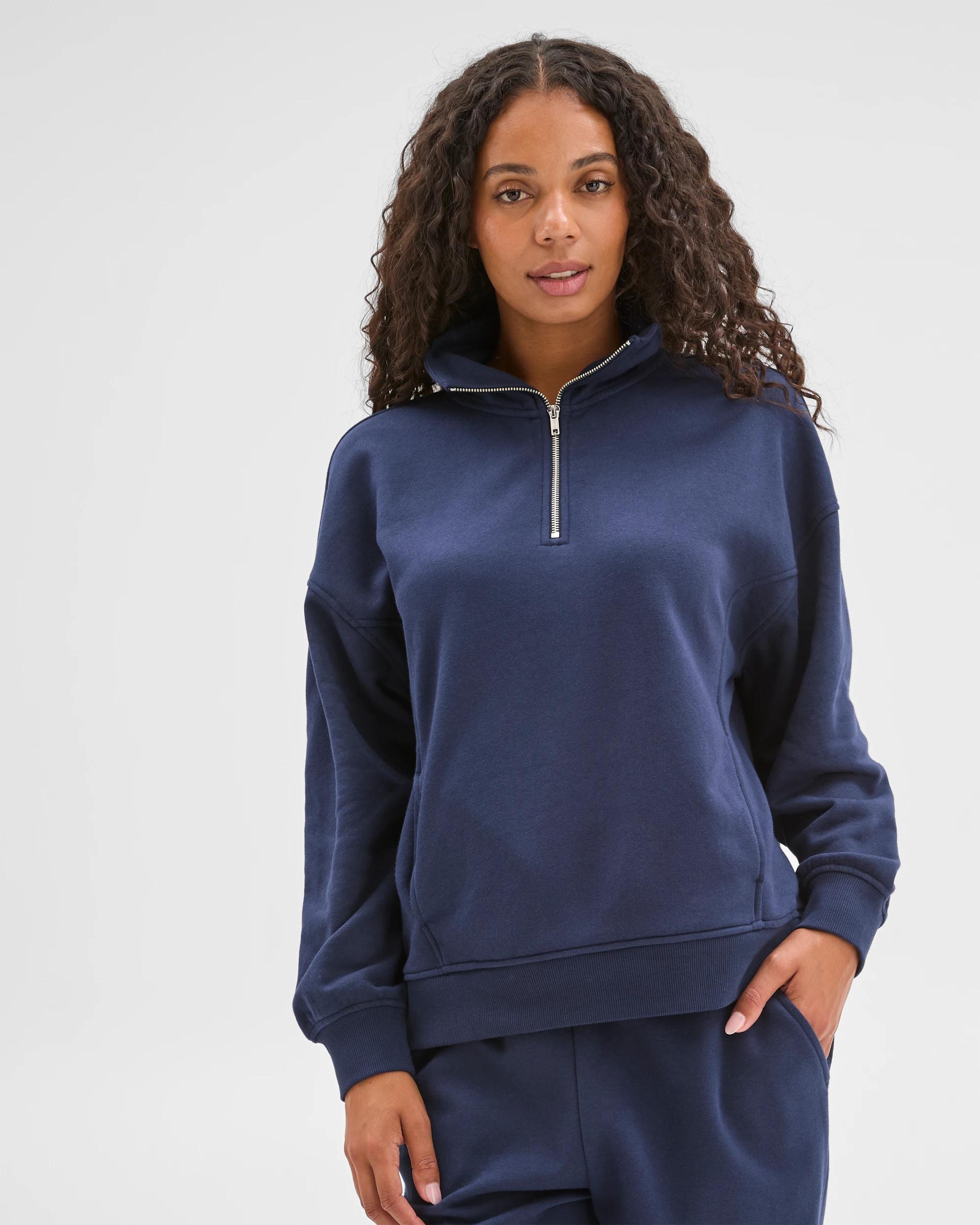 3 Target Woman Australian Cotton Blend 1/4 Zip Fleece Jumper NAVY, 3 of 6