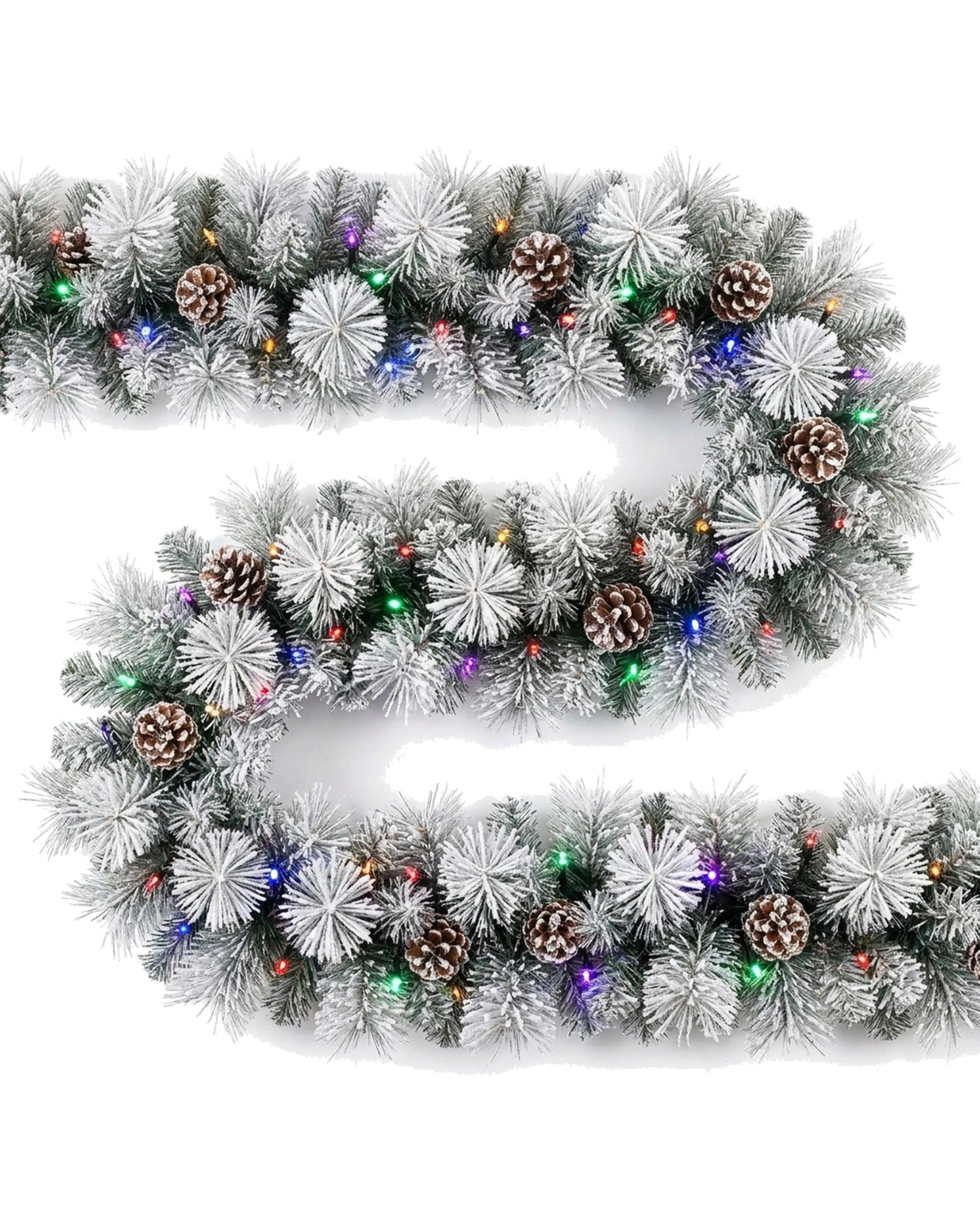1 Christabelle 2.74m Pre-Lit Flocked Garland, Pine Cones, LED Timer - White, 1 of 9