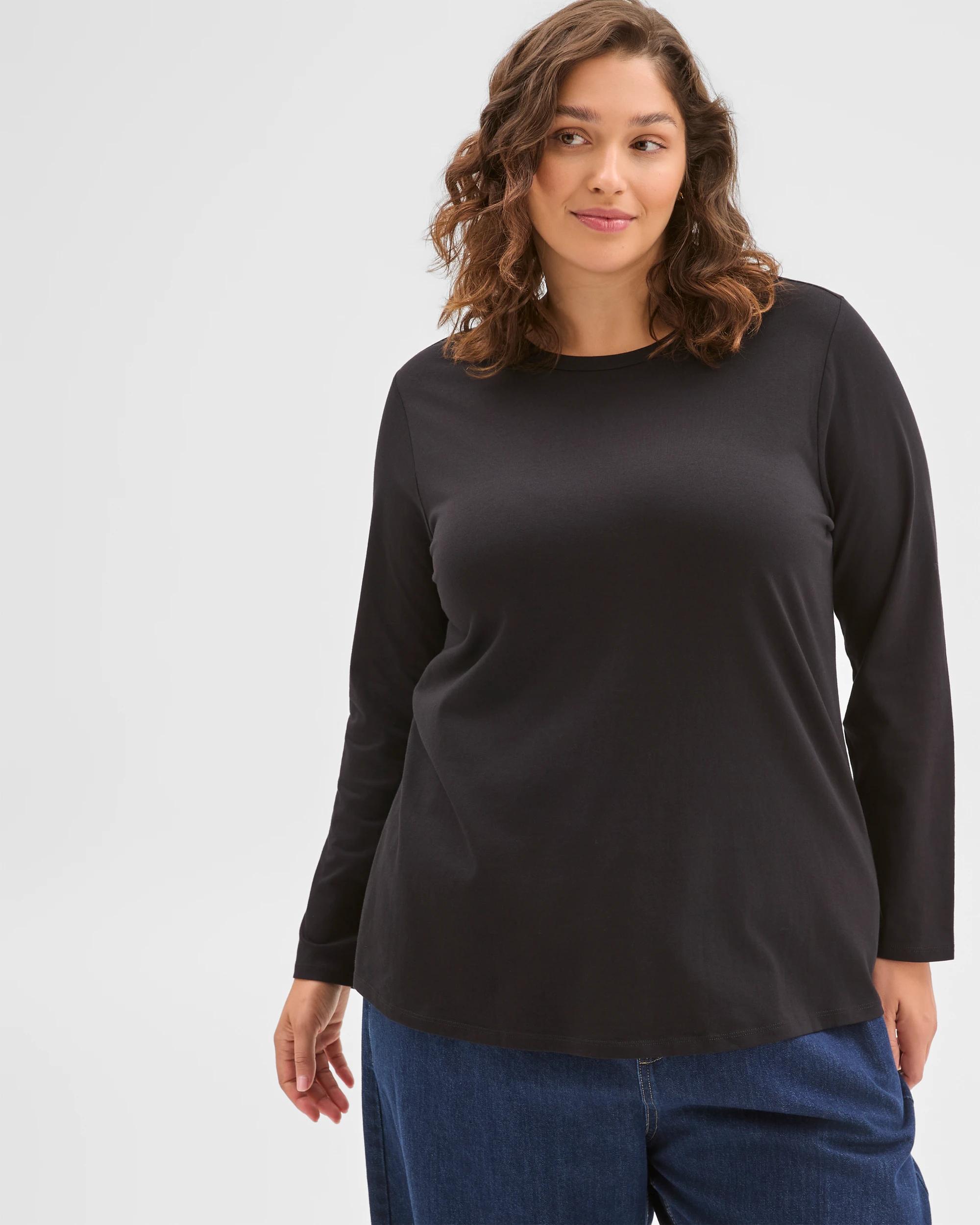 2 Target Plus Size Australian Cotton Long Sleeve Crew T-Shirt BLACK, 2 of 6