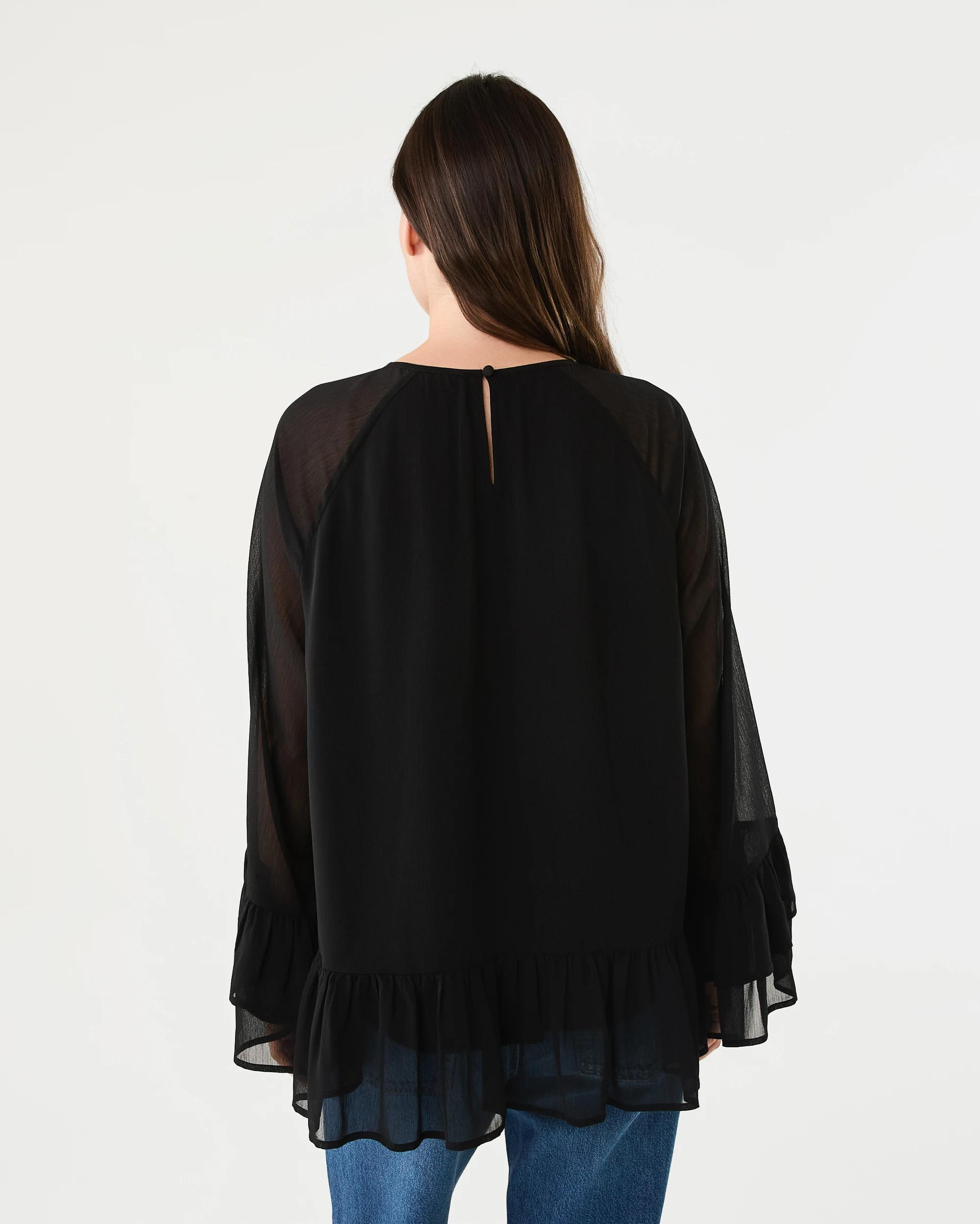 3 Long Sleeve Chiffon Tier Top Black, 3 of 8