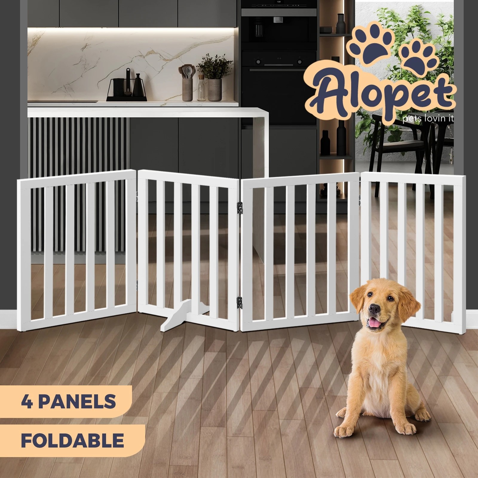 3 Alopet Wooden Pet Gate Dog Fence Safety Stair Barrier Security Door 4 Panels - White, 3 of 10
