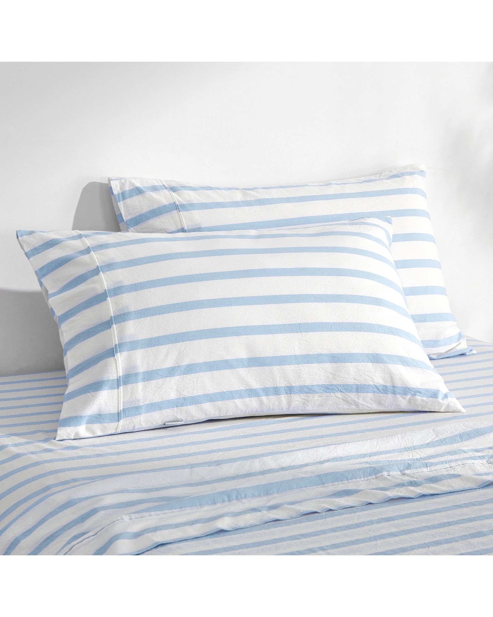 1 Dreamaker Twin Pack Bask Yarn Dyed Washed Cotton Striped Standard Pillowcase - Sky, 1 of 6