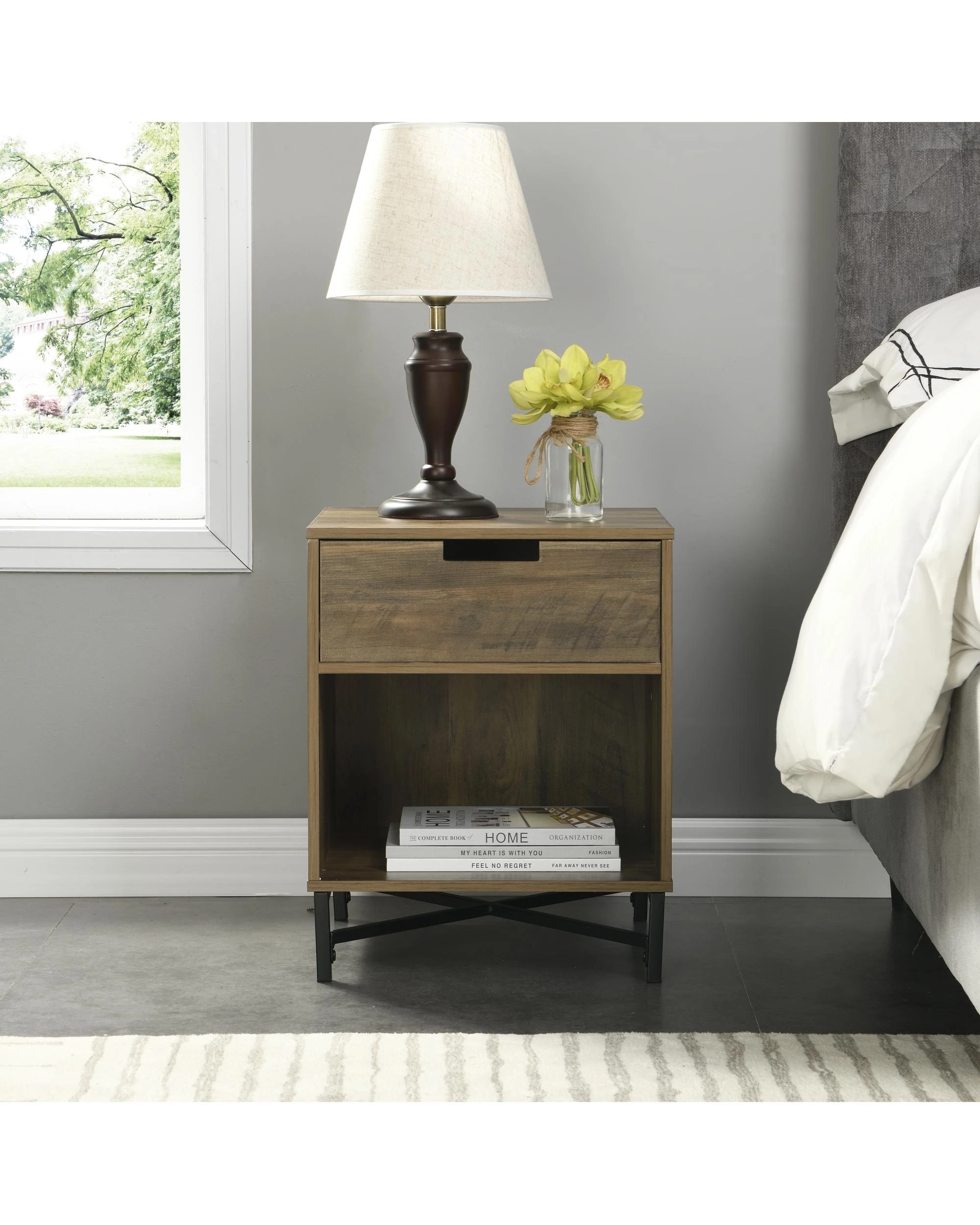 3 Kodu Bedside Table 1 Drawer Industrial Side Table Nightstand - Black, 3 of 8