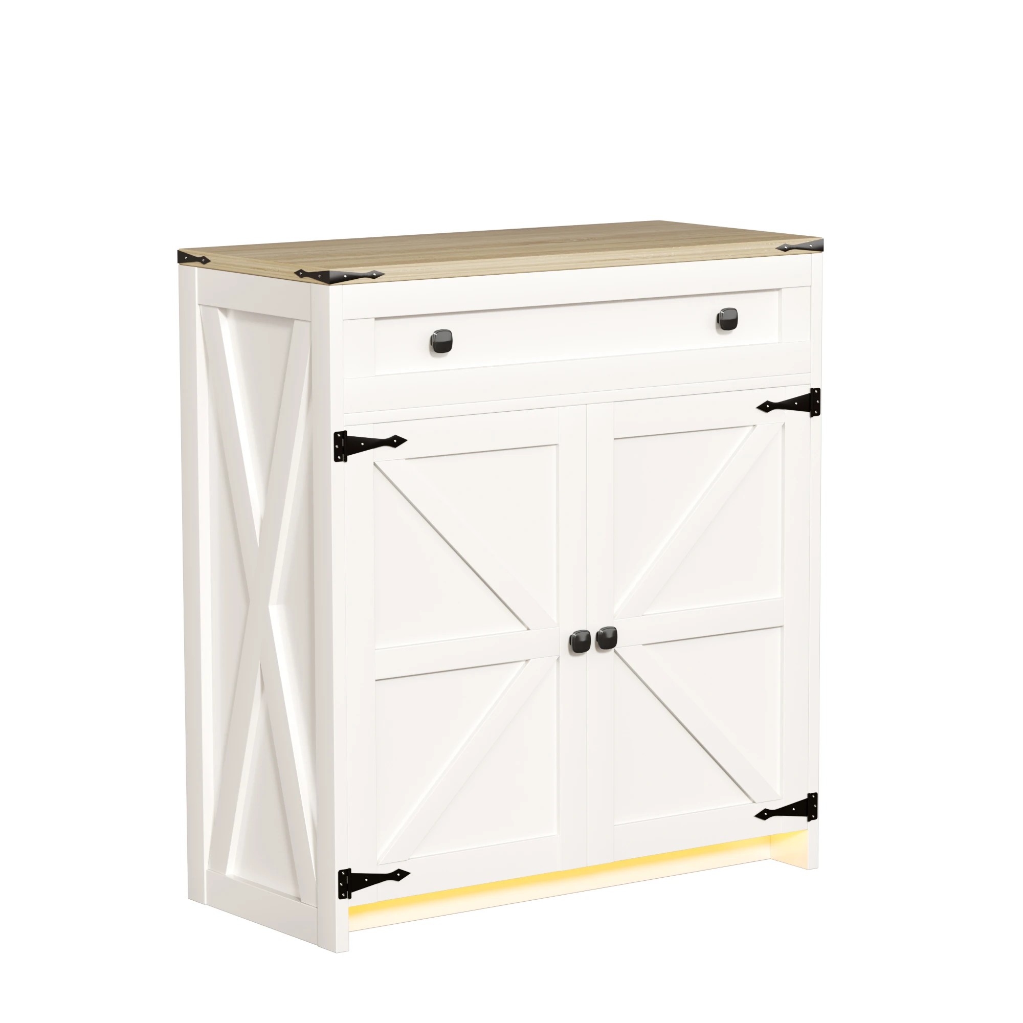 1 Advwin LED Farmhouse Sideboard Buffet Cabinet with 1 Drawer 2 Barn Doors - White, 1 of 10