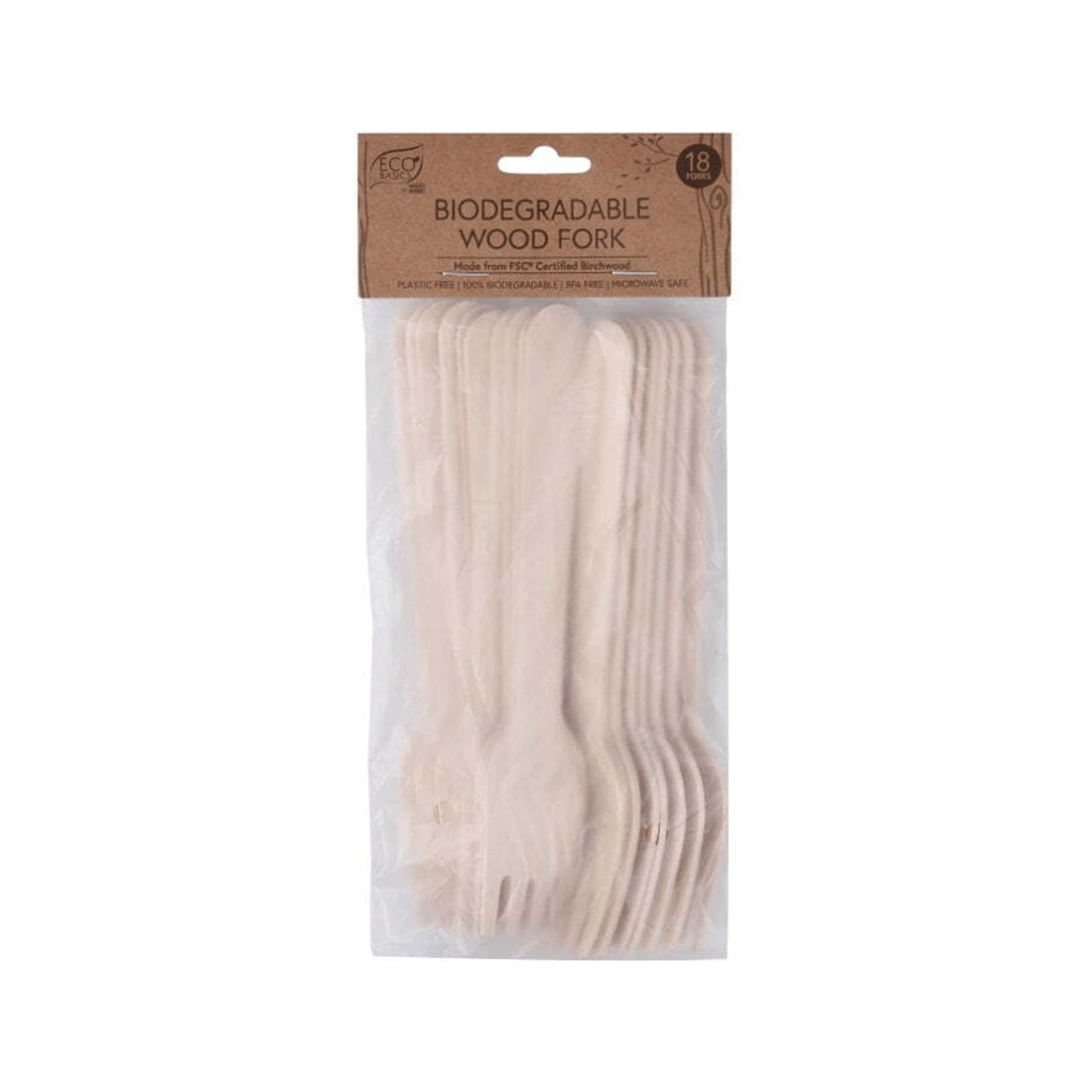 2 18pc Eco Basics 16.5cm Biodegradable Birchwood Fork Disposable Cutlery Untensil
 - Natural, 2 of 5