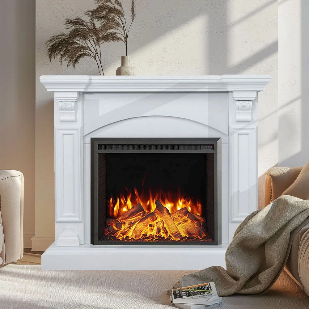 1 Moda Living Cove Electric Fireplace Heater White Mantel Suite with Starlight Insert - White, 1 of 6