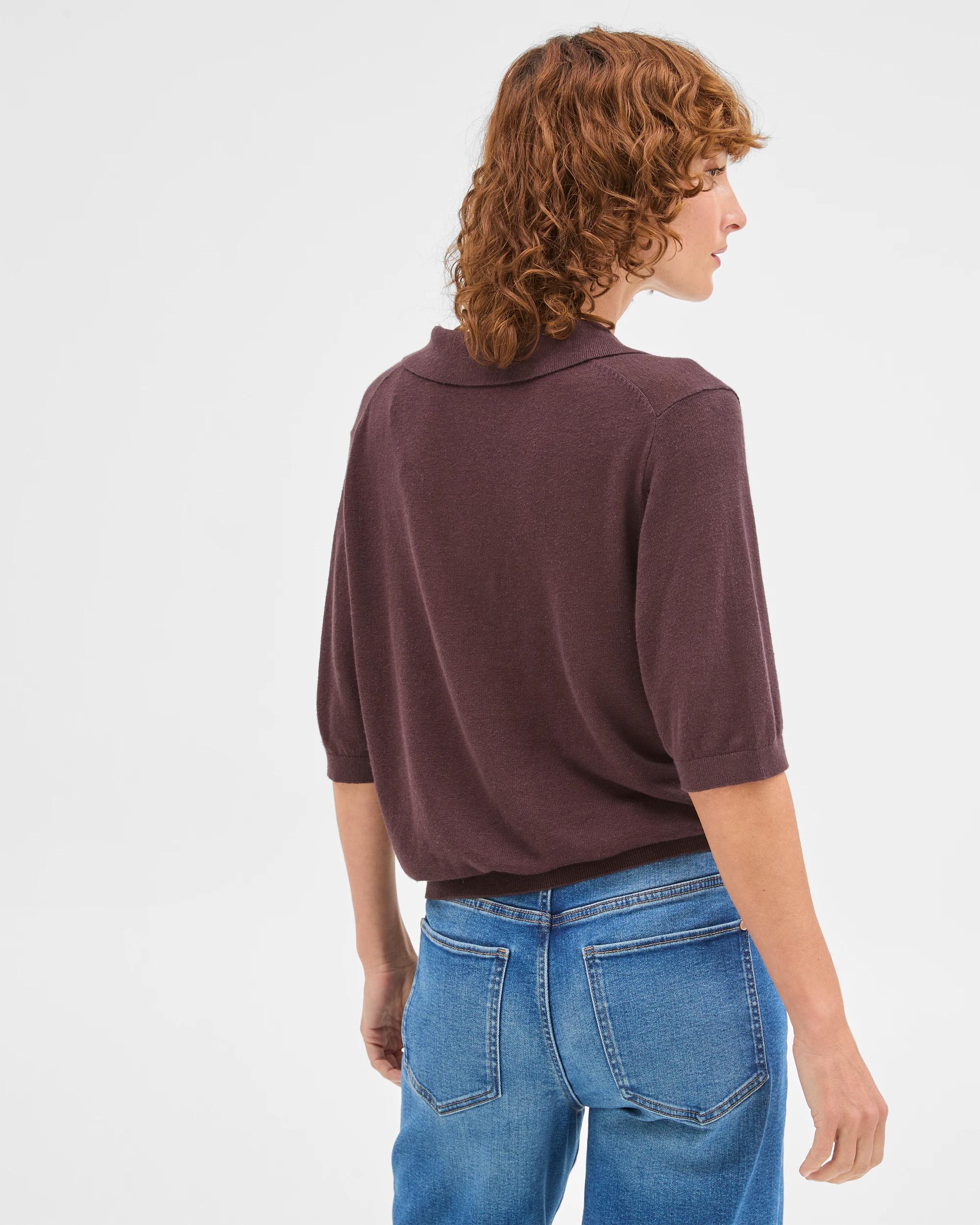 6 Target Woman Linen Blend Short Sleeve Polo Knit Top WINE TRUFFLE, 6 of 6
