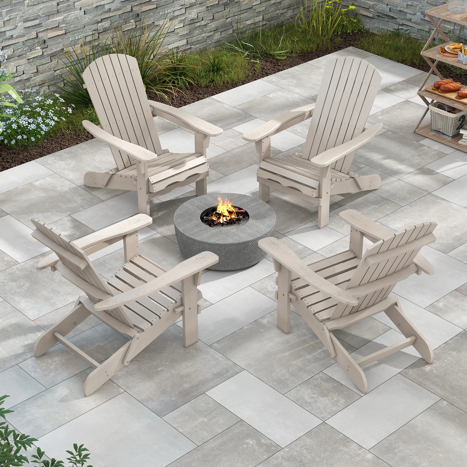 5 Costway Folding Adirondack Chair Set of 2 Wooden Lounge Chair - Grey, 5 of 6
