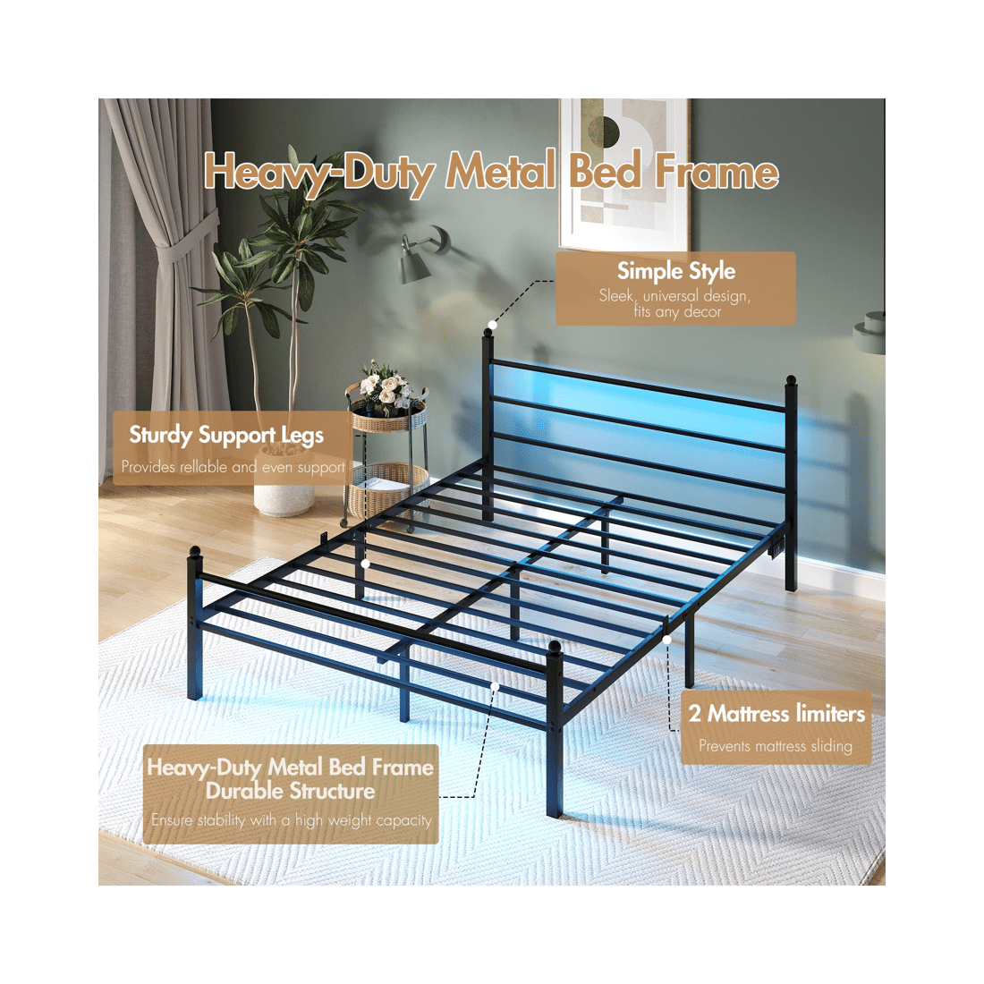 7 Advwin Double Metal Platform Bed Frame With Headboard And Footboard Black, 7 of 8