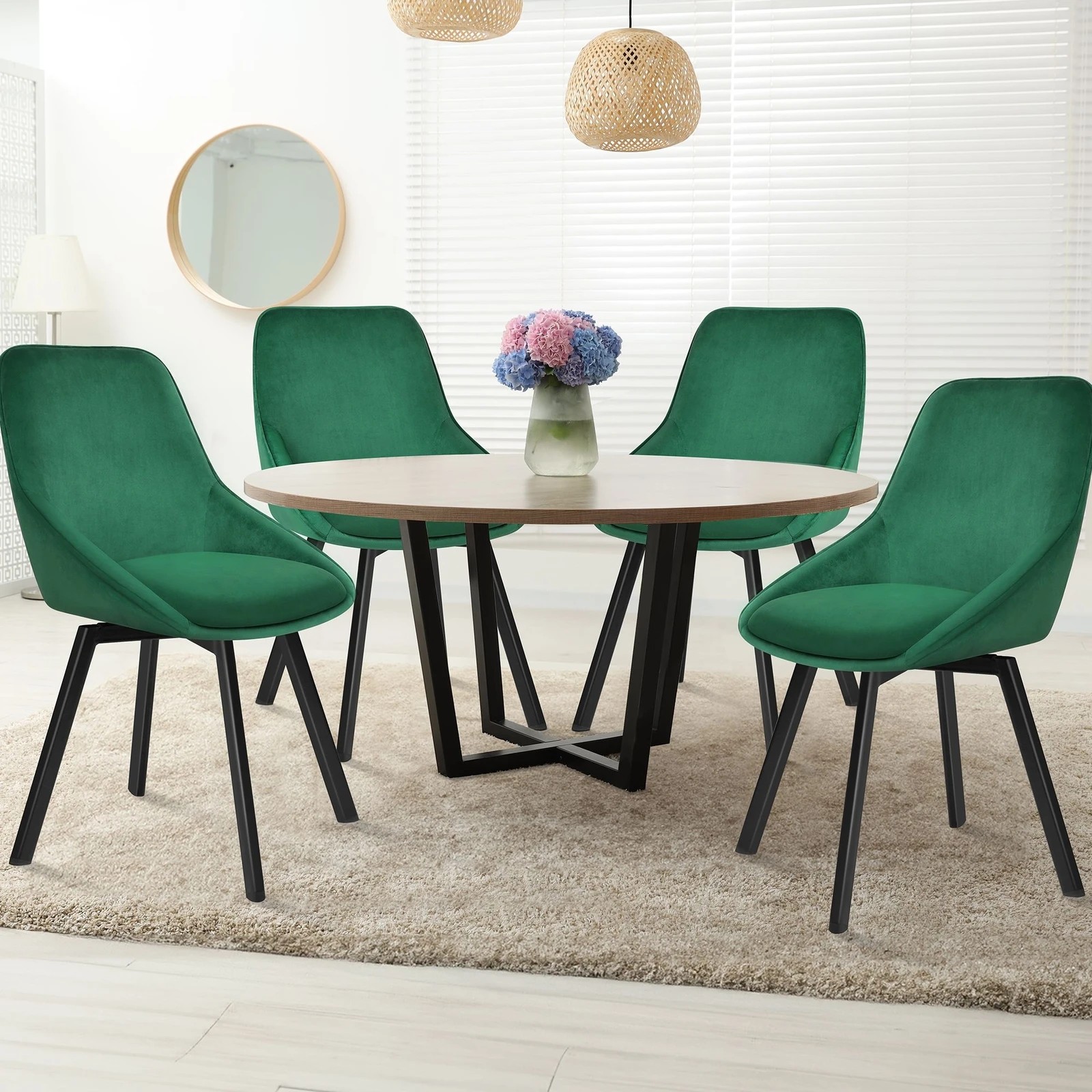 7 Alfordson 2x Dining Chairs Accent Kitchen Swivel Lounge Padded Seat Velvet - Green, 7 of 9
