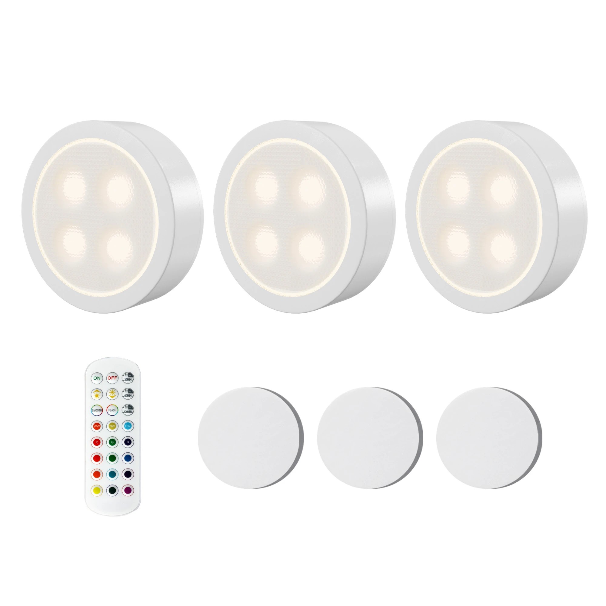 1 Emitto 3Xwireless Led Puck Lights With Remote Control, 1 of 8