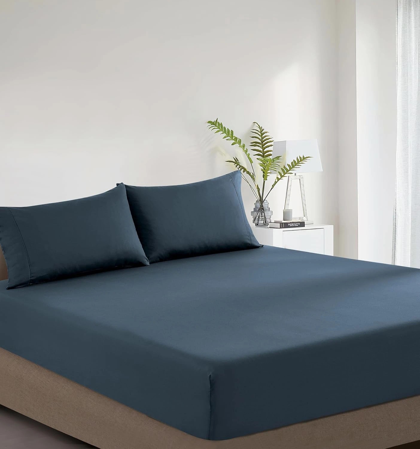 2 Gioia Casa Vintage Washed Cotton Fitted Sheet Set Soft Breathable - Double Bed - Dark Indigo, 2 of 4