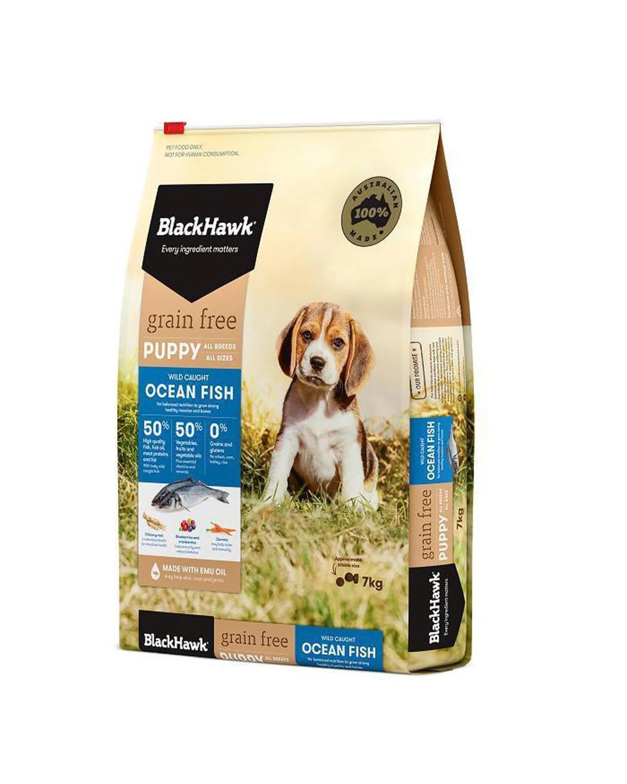 1 Black Hawk Puppy All Breeds Grain Free Dry Dog Food Ocean Fish 7kg, 1 of 2