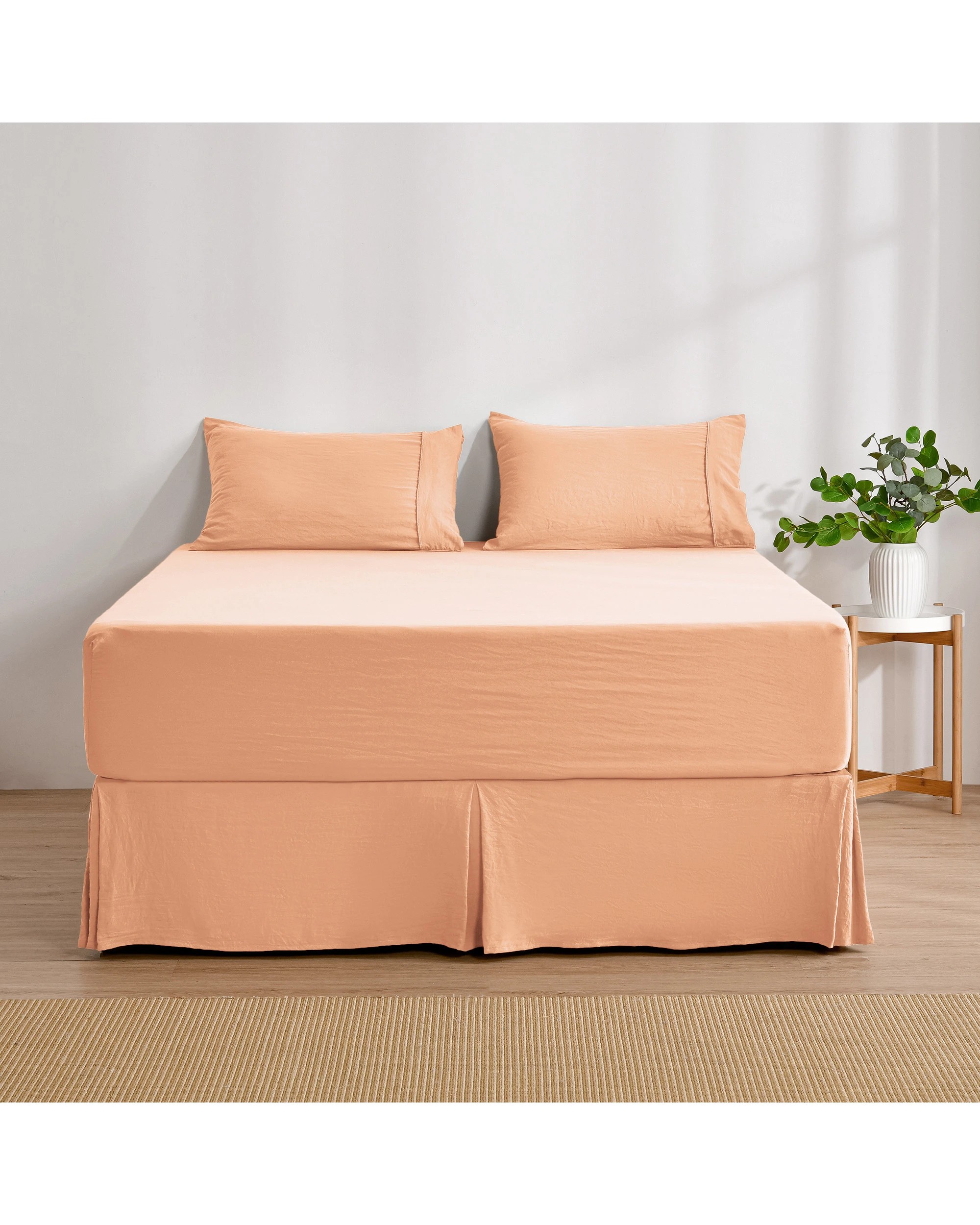 2 Dreamaker Superfine Washed Microfibre Pleated Valance - Super King Bed - Peach, 2 of 9