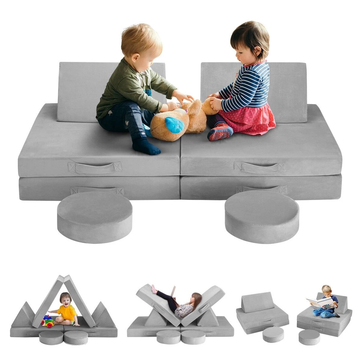 3 Kidbot 6Pcs Kids Sofa Play Couch Modular Lounge Cushion Convertible Playset Sectional Childrens Toddler, 3 of 4
