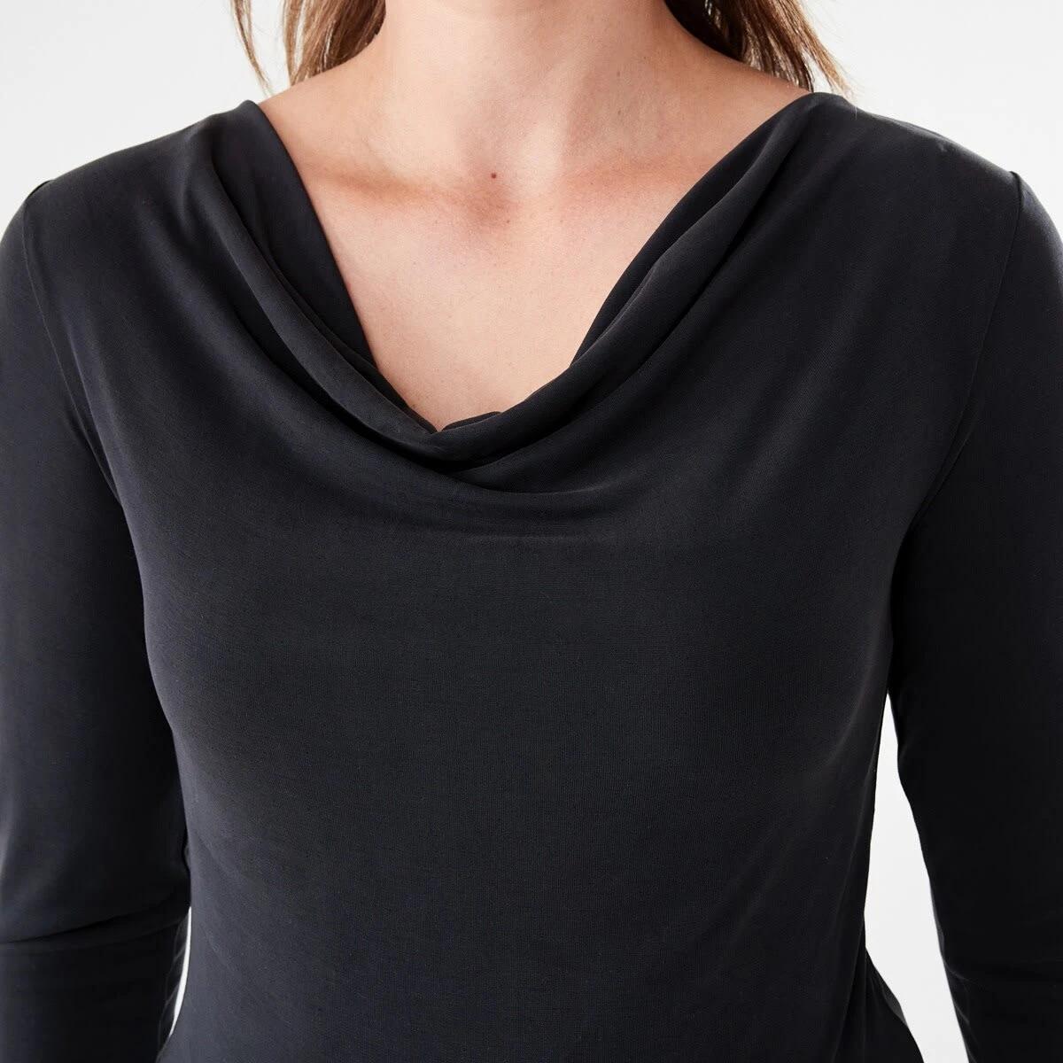 6 Long Sleeve Drape Cowl Neck Top BLACK, 6 of 6