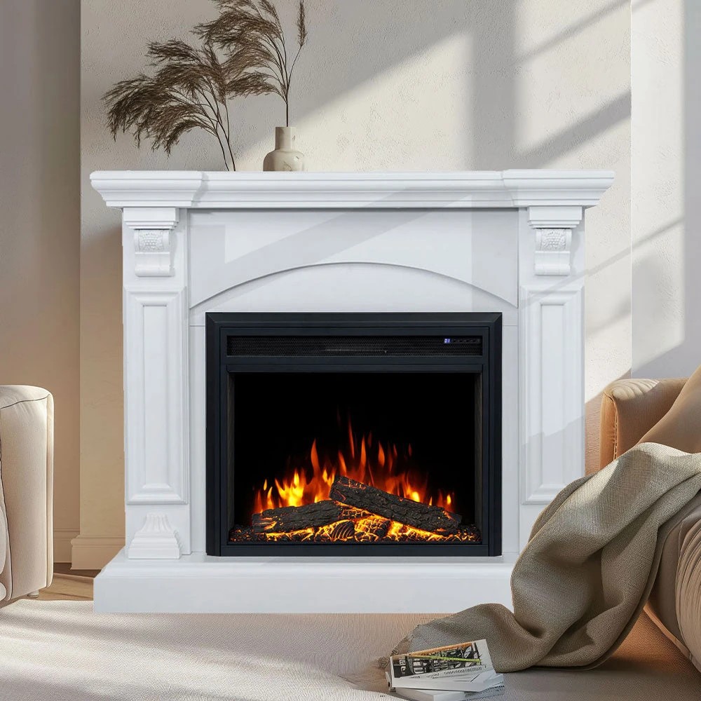 1 Moda Living Cove Electric Fireplace Heater White Mantel Suite with Moonlight Insert - White, 1 of 6