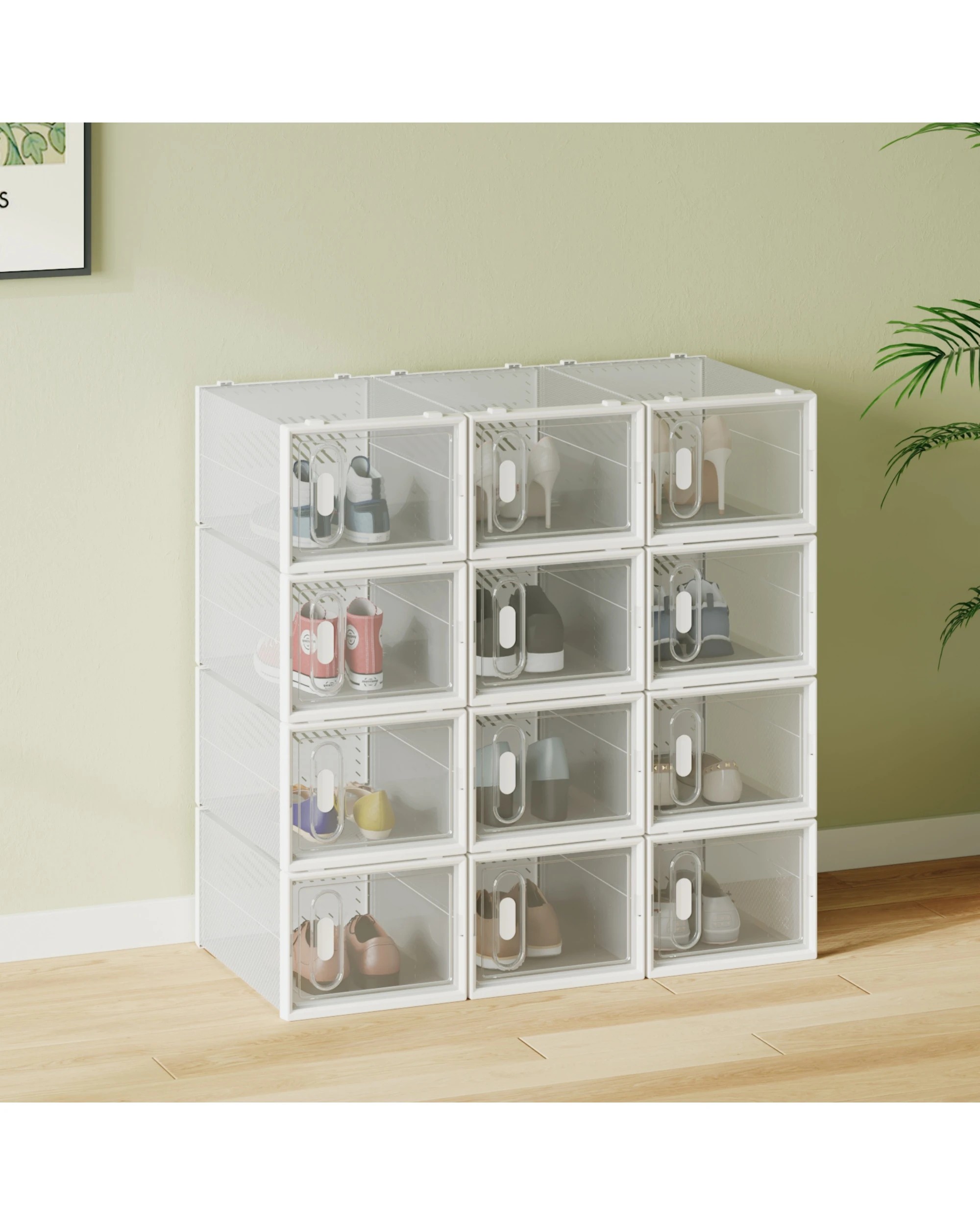 4 Advwin 12Pcs Clear Shoe Storage Case Display Box Stackable Sneaker Rack Aromatic White, 4 of 7
