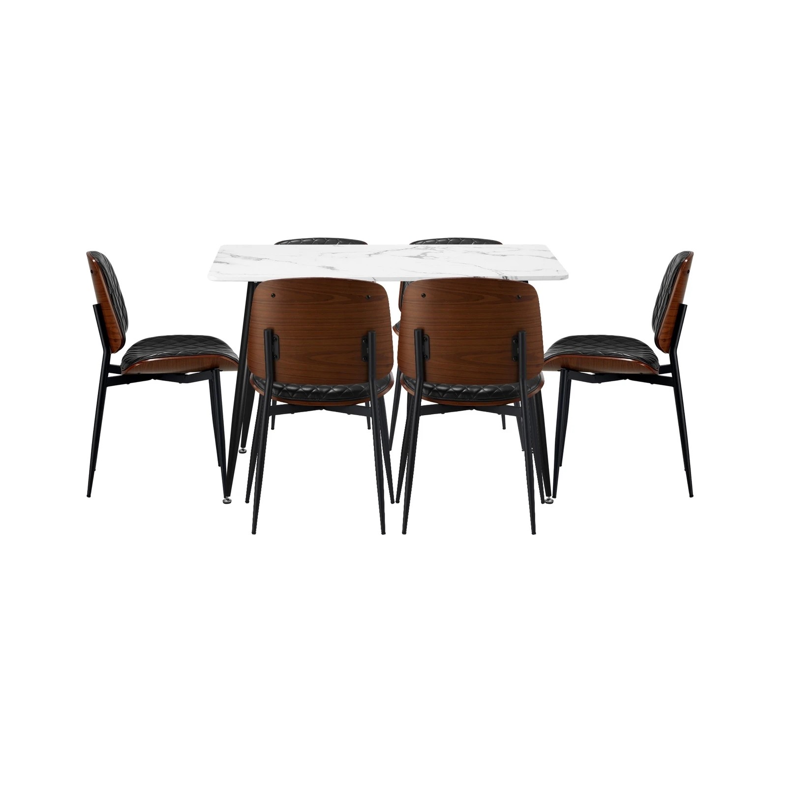 7 Oikiture 120cm Rectangle Dining Table with 6PCS Dining Chairs PU - Black, 7 of 9