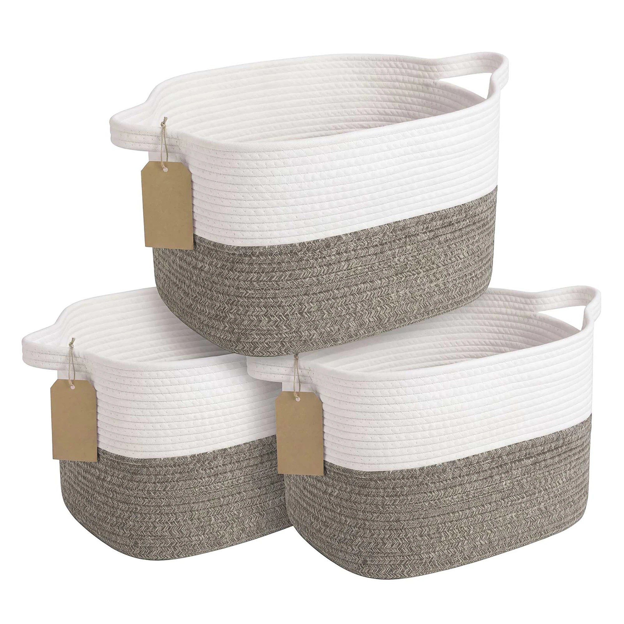 1 Levede Storage Baskets Laundry Bins 3Pcs Foldable with Handles Cotton Rope Brown, 1 of 8