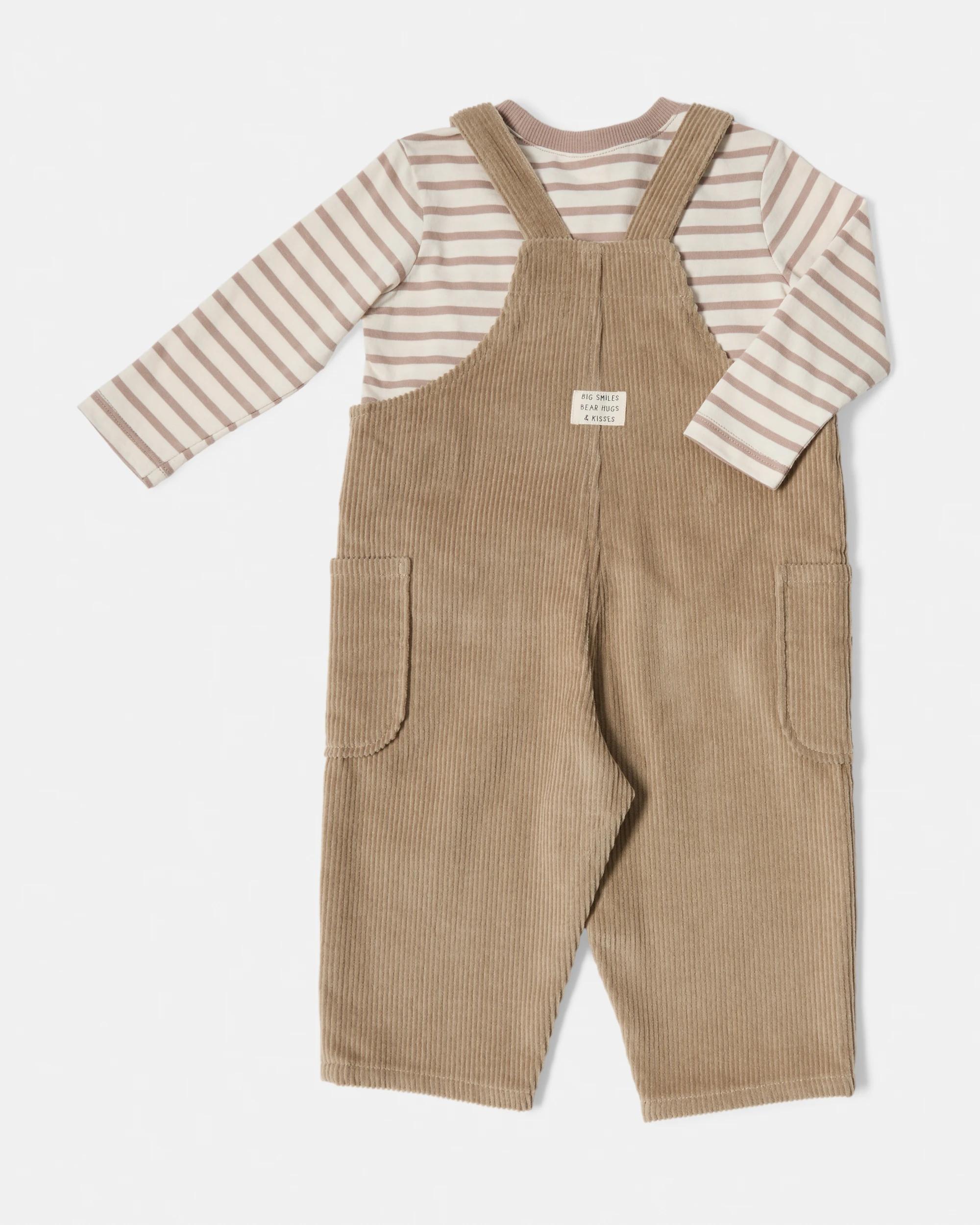 2 Cotton Long Sleeve Corduroy Dungaree Set Stripe, 2 of 6