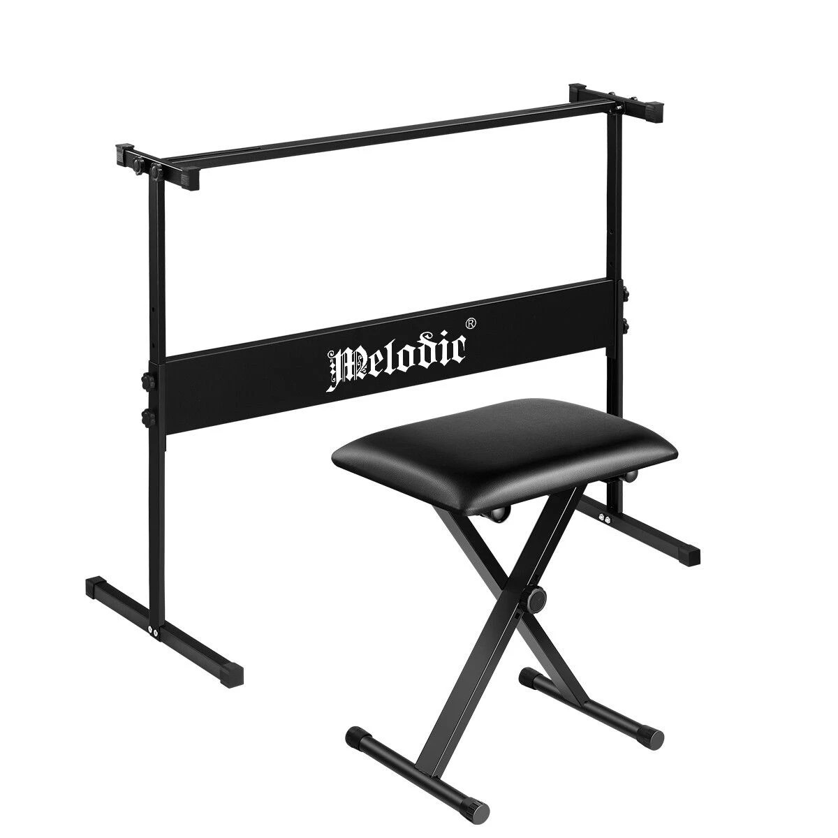 3 Melodic I Style Adjustable Keyboard Stand Folding Piano Stool Seat Chair Set, 3 of 4