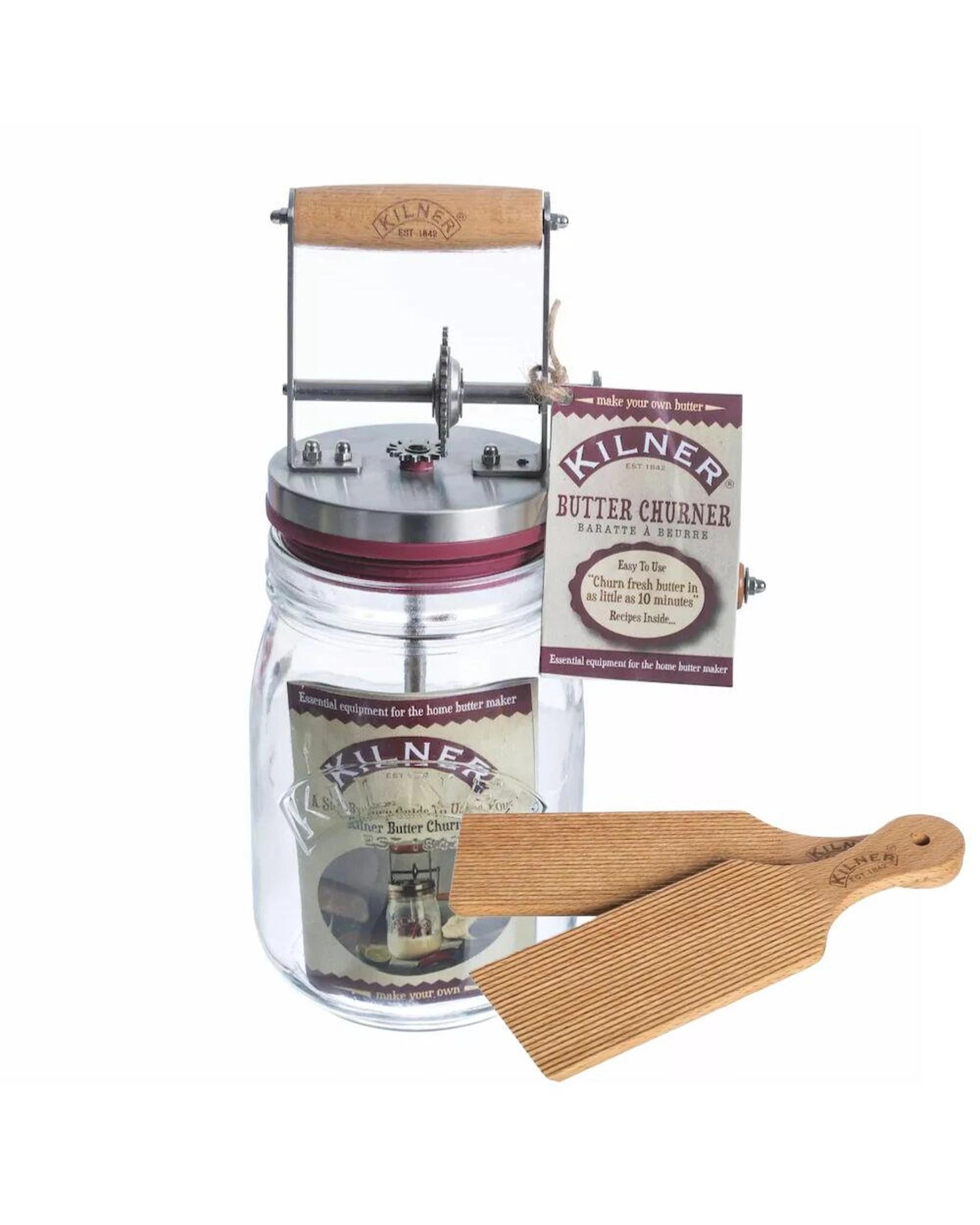 1 Kilner Butter Churner Glass Jar Manual  Butter Paddles Set of 2, 1 of 10
