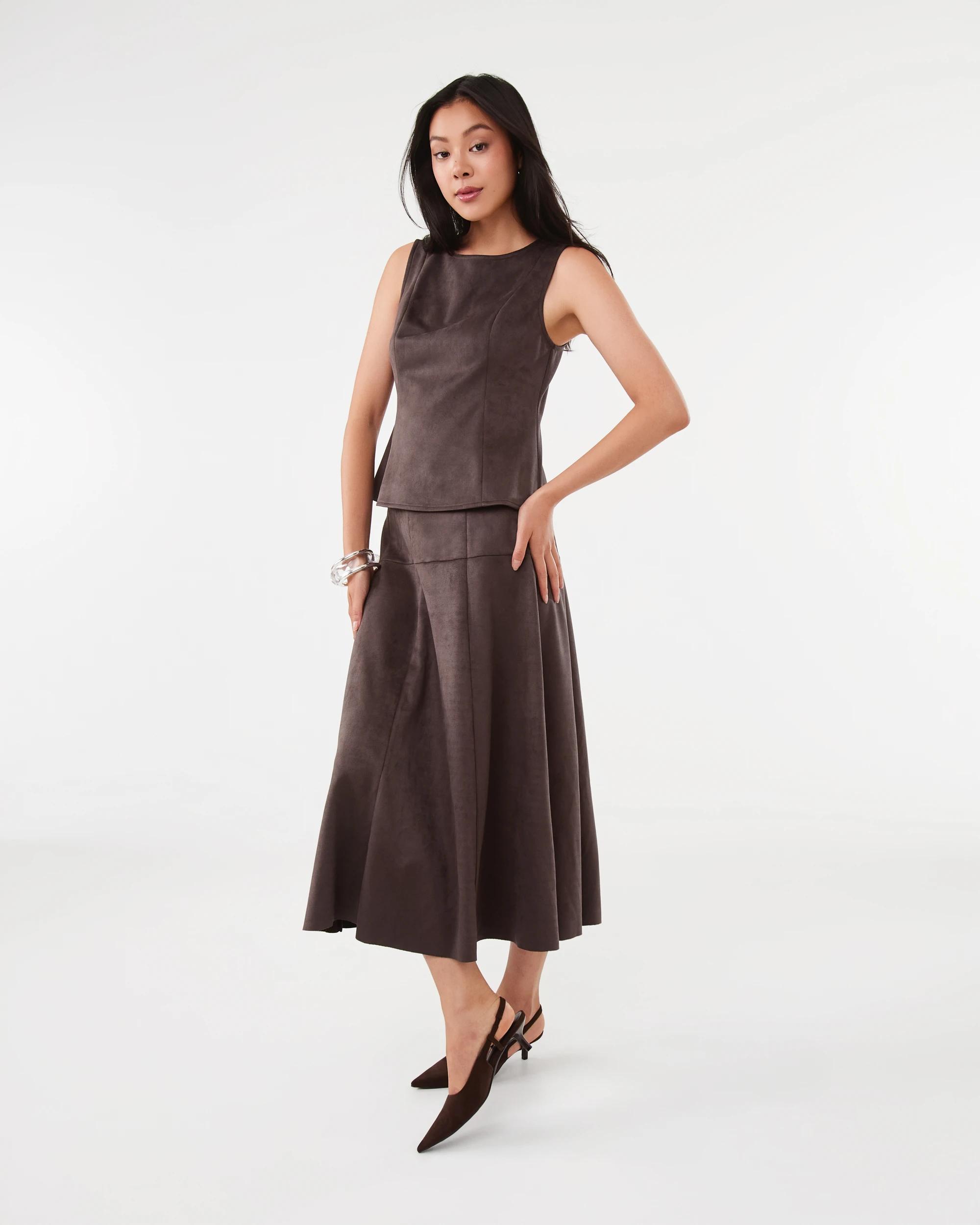 3 Suedette A-line Maxi Skirt Choc Plum, 3 of 6