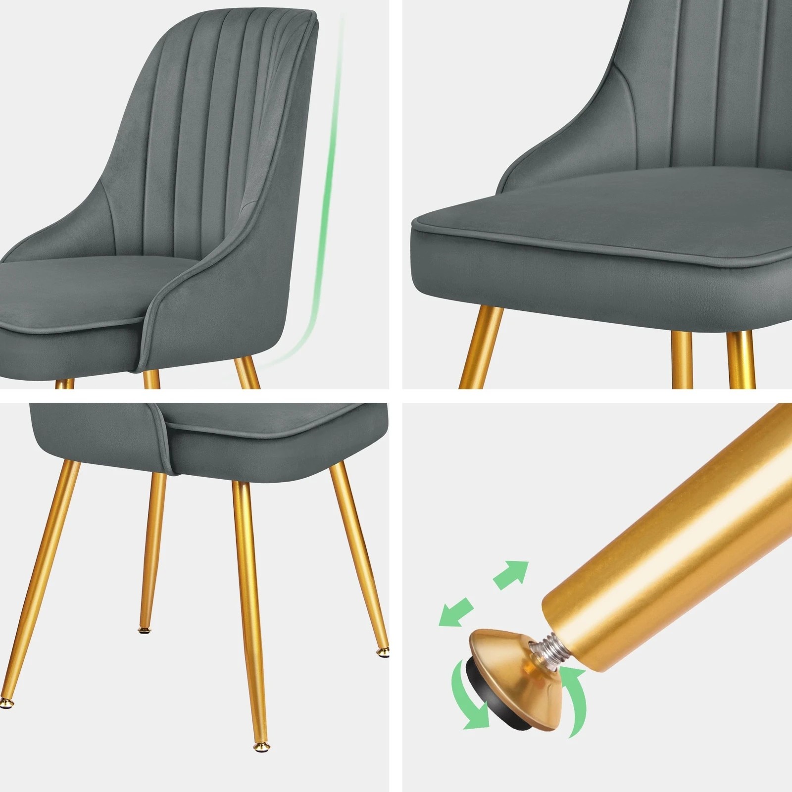 8 Alfordson 2x Dining Chairs Kitchen Accent Lounge Padded Tufted Seat Velvet - Grey, 8 of 10