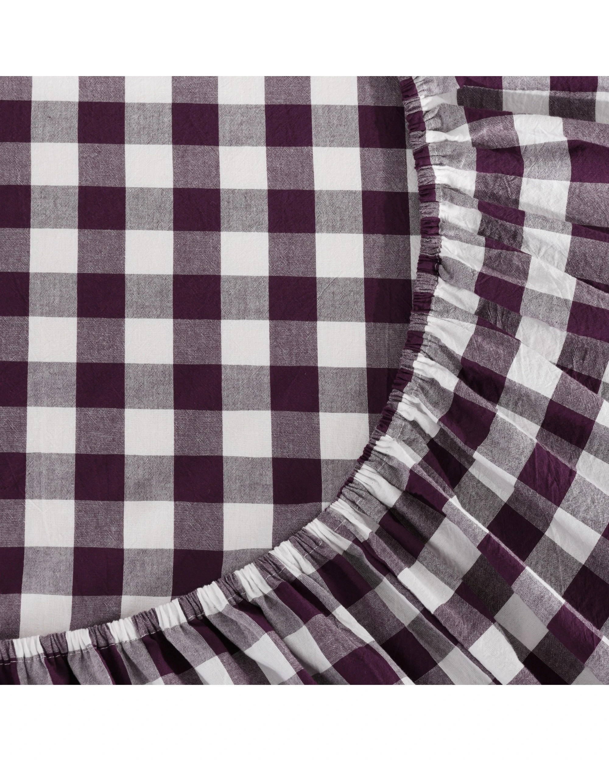 4 Dreamaker Lola Yarn Dyed Washed Cotton Gingham Sheet Set - Single Bed - Plum, 4 of 7