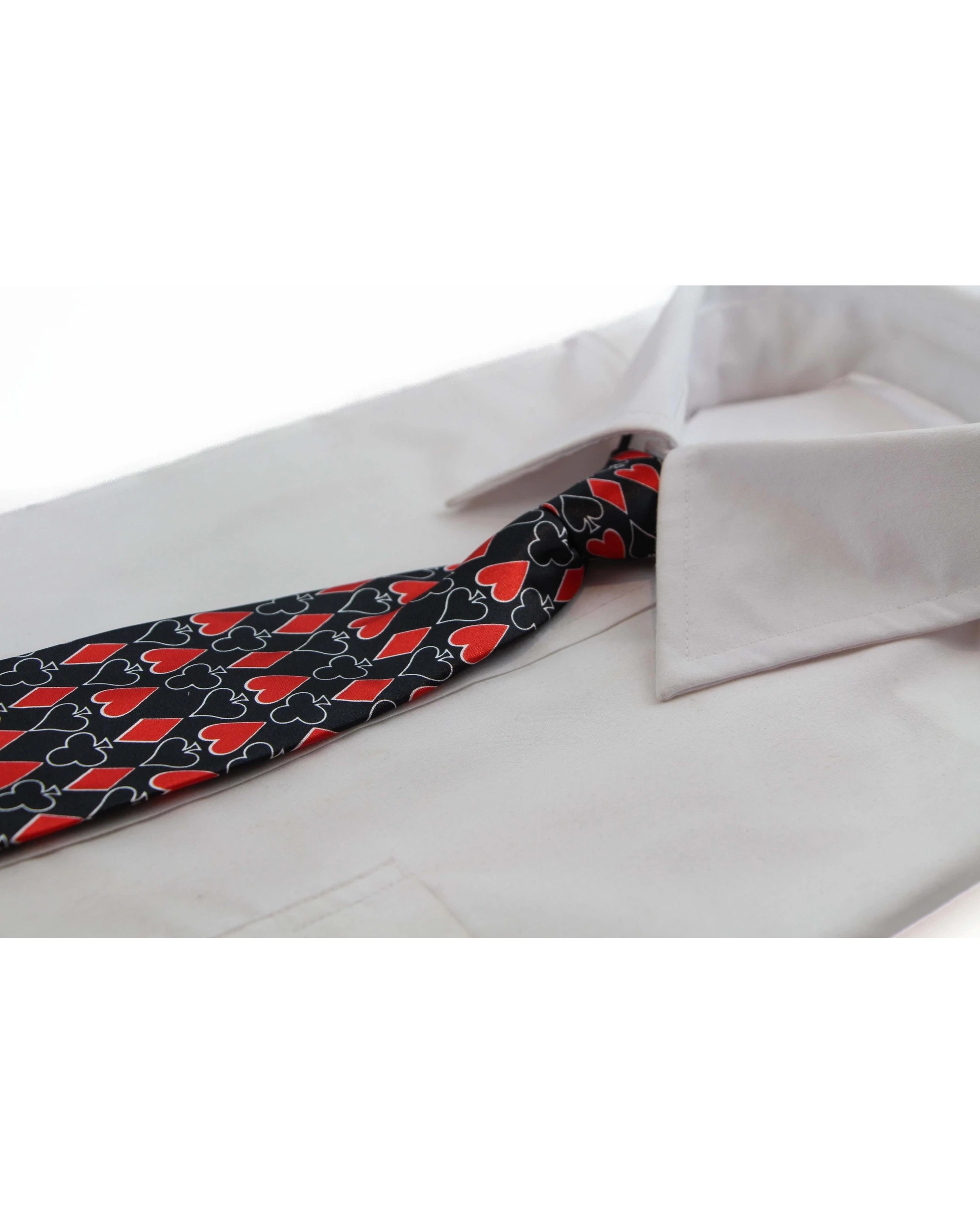 1 Zasel Kids Boys Black & Red Patterned Elastic Neck Tie - Playing Card Suits - Multi, 1 of 2