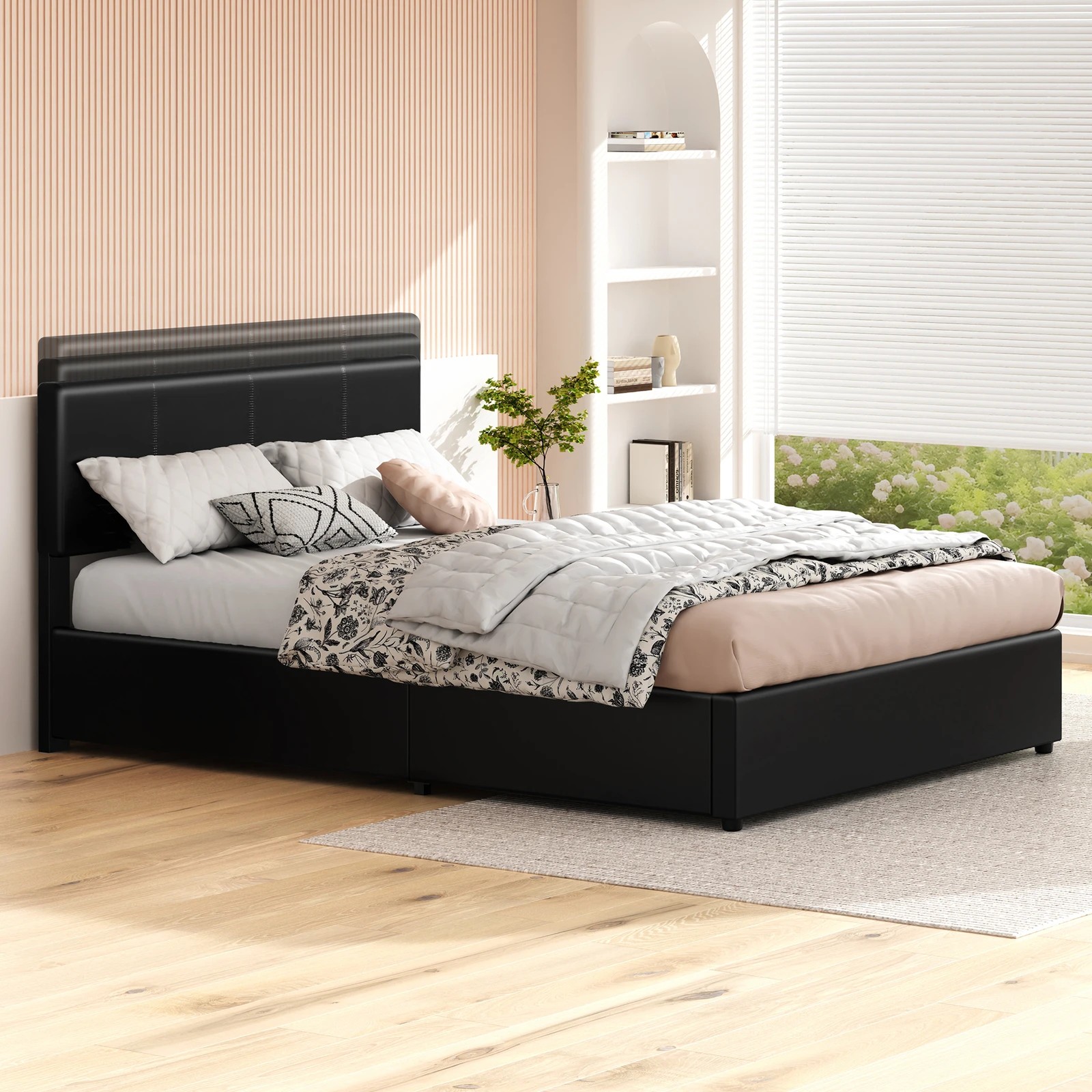 6 Alfordson Bed Frame Double Gas Lift Storage Adjustable Headboard Luria - Black, 6 of 10