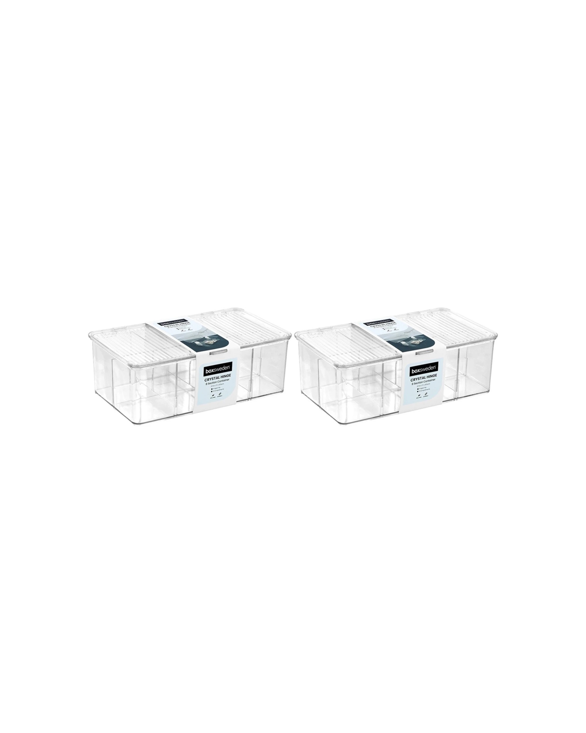 1 BOXSWEDEN Crystal Hinged 8 Section Container 2 Pack 27.5x17cm Stackable, 1 of 5