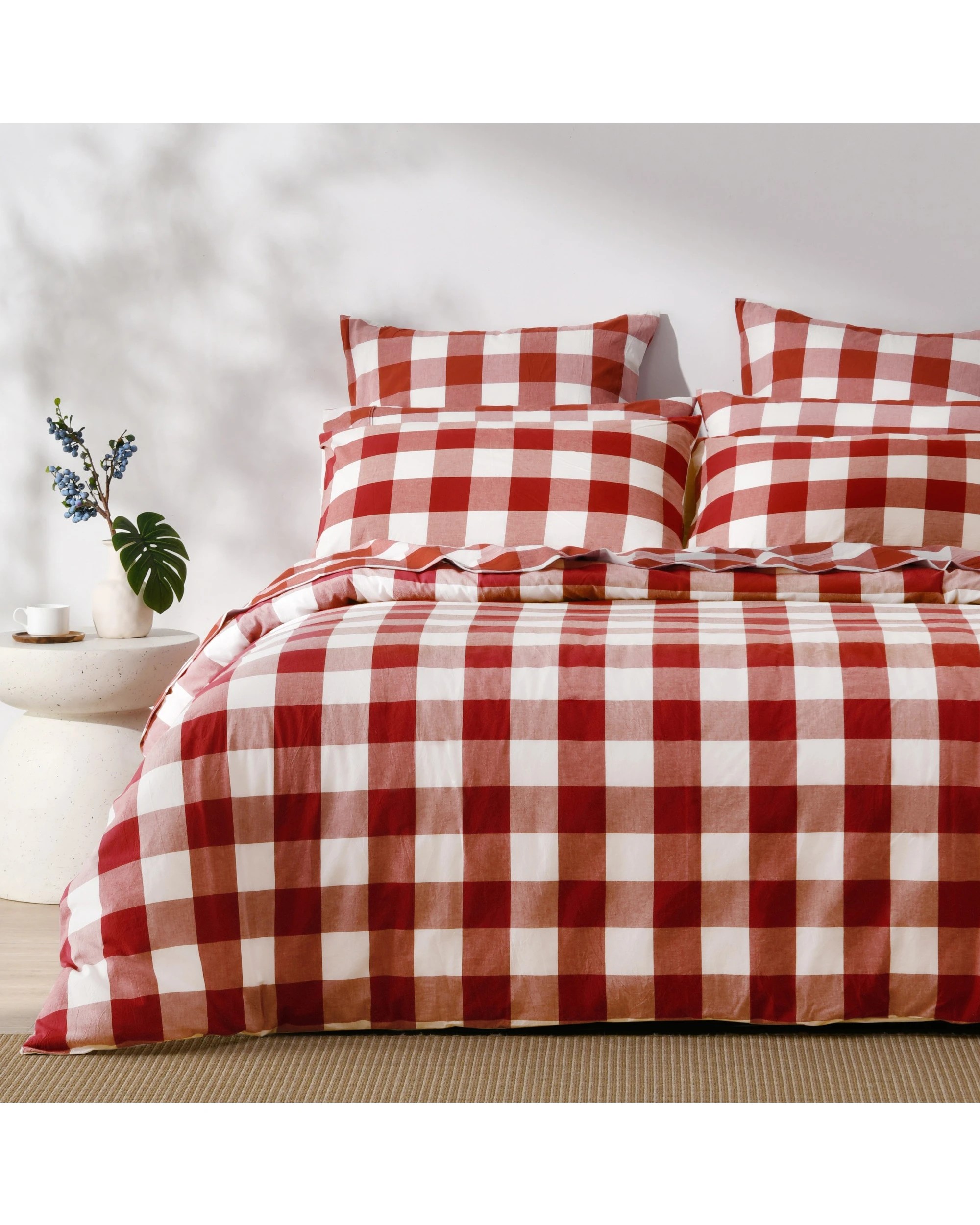 1 Dreamaker Remy Yarn Dyed Washed Cotton Checkered Quilted Cover Set - Super King Bed - Rust, 1 of 7