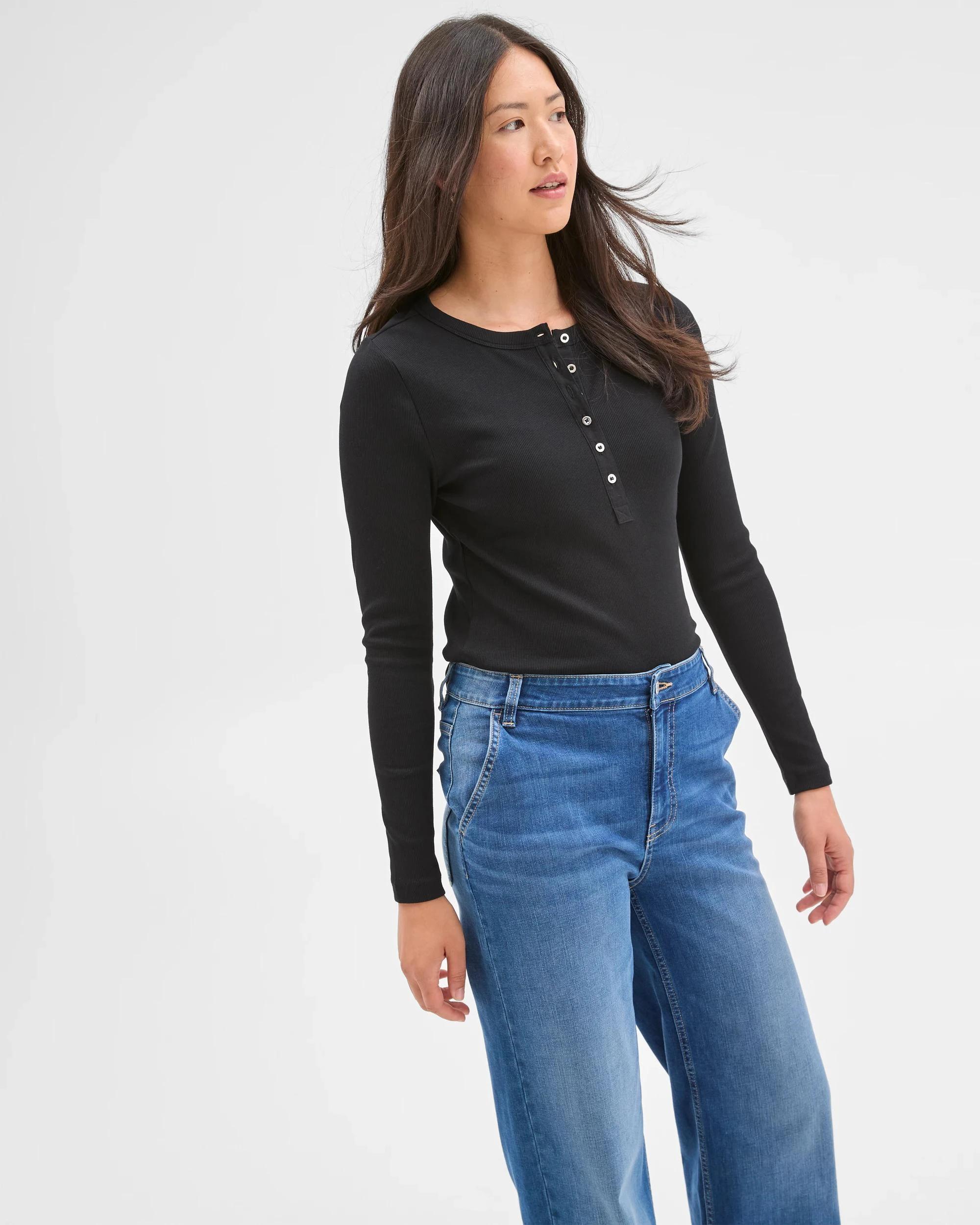 5 Target Woman Australian Cotton Long Sleeve Rib Henley T-Shirt BLACK, 5 of 7