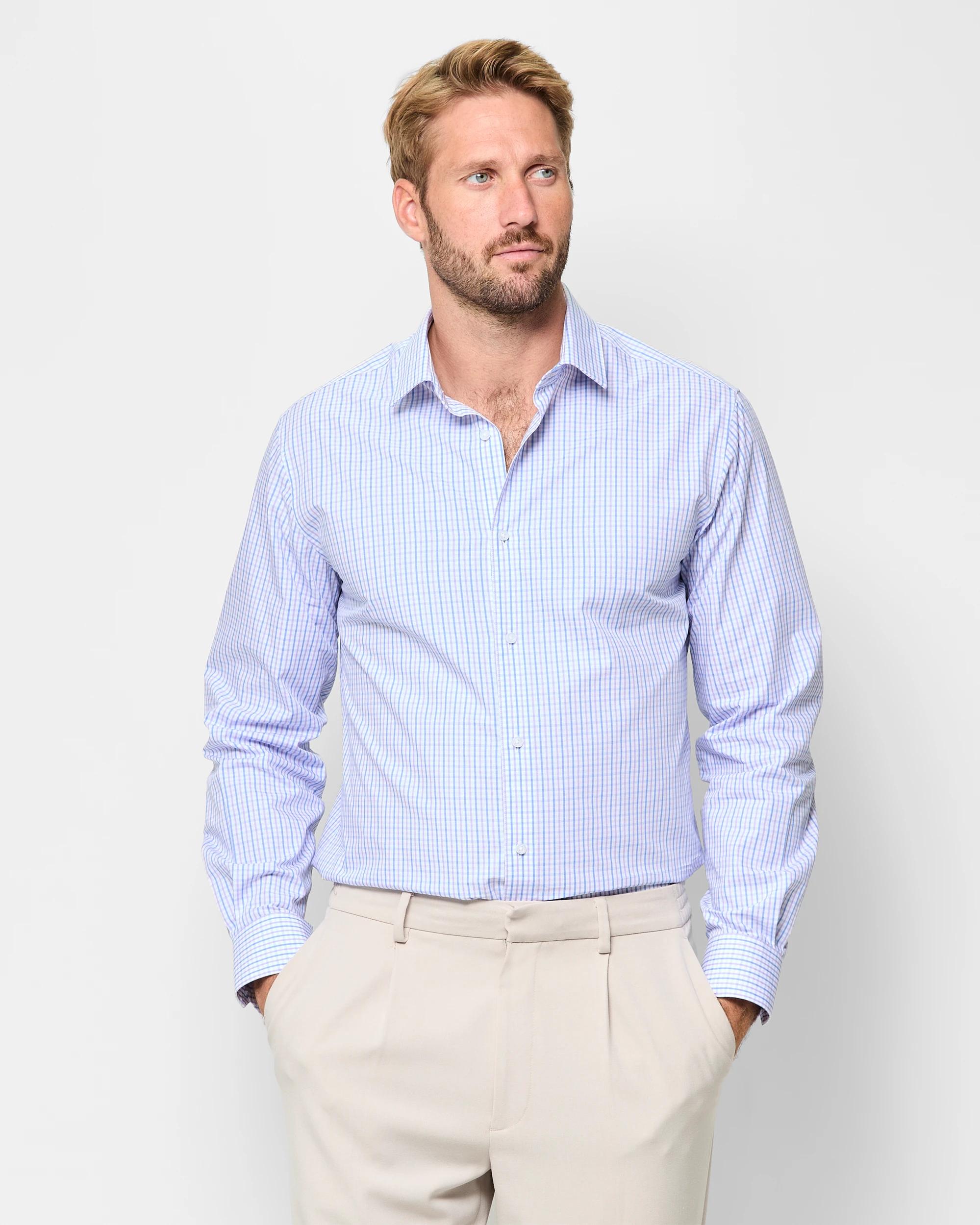 1 Australian Cotton Long Sleeve Check Shirt - Preview WHITE, 1 of 5