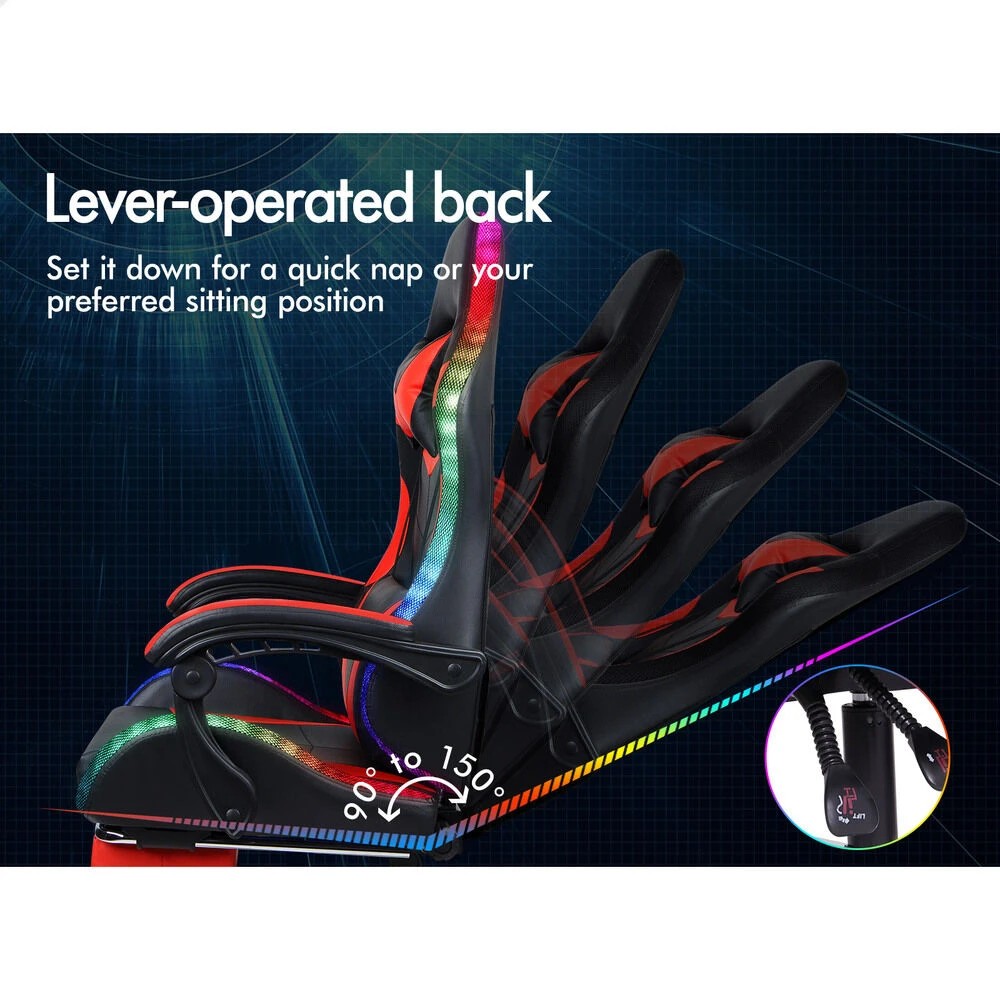 7 Alfordson Gaming Chair Office Massage 12 RGB LED Computer Seat PU Leather - Red, 7 of 10