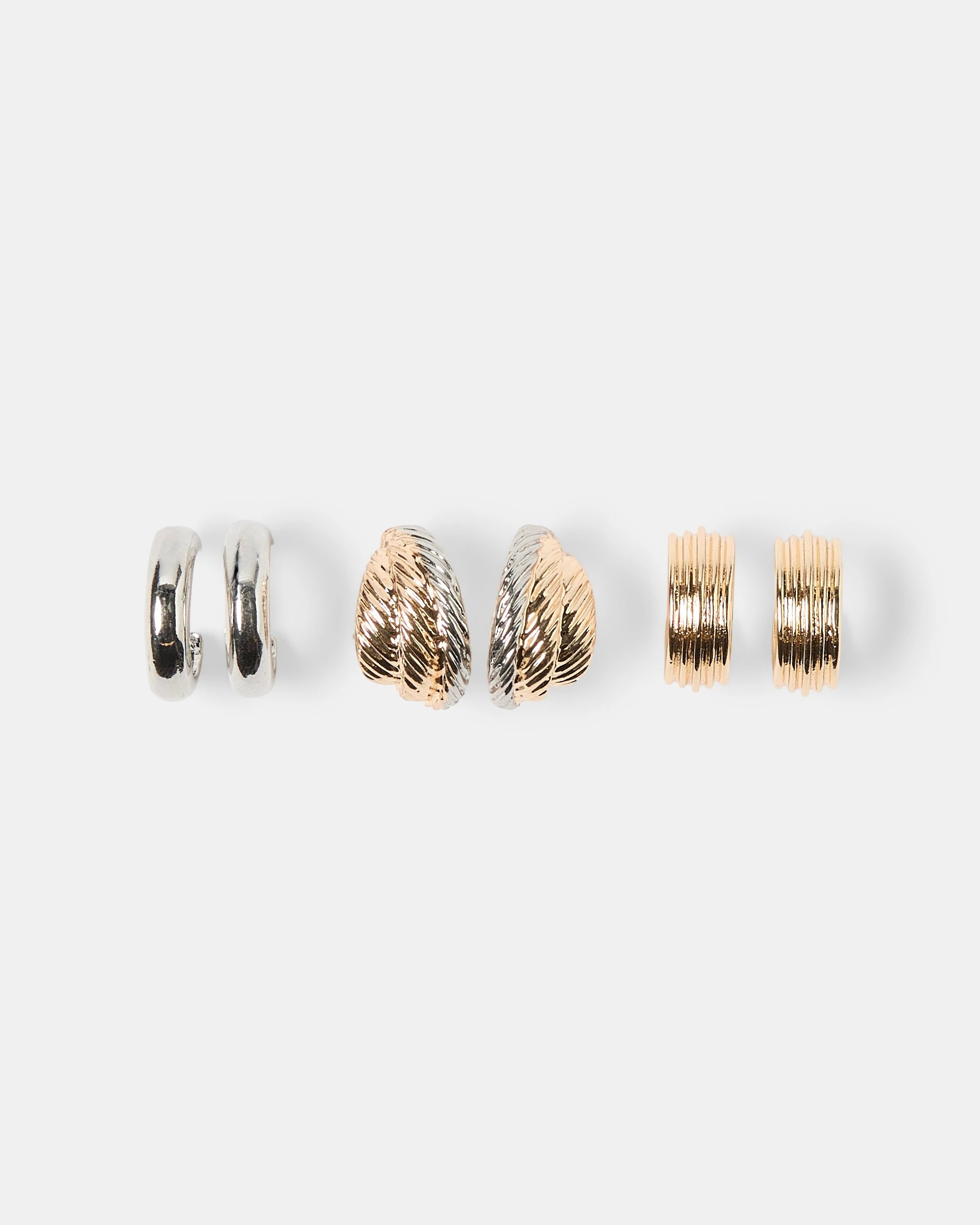 1 3 Pack Mixed Metal Hoop Earrings - Silver Tone and Gold Tone, 1 of 4
