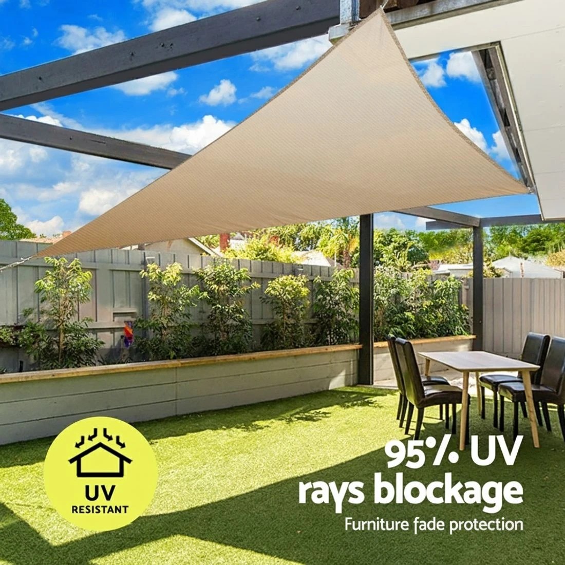 5 Instahut Shade Sail Cloth Shadecloth Triangle Sun Canopy 6.1x6.1x6.1M - Beige, 5 of 5