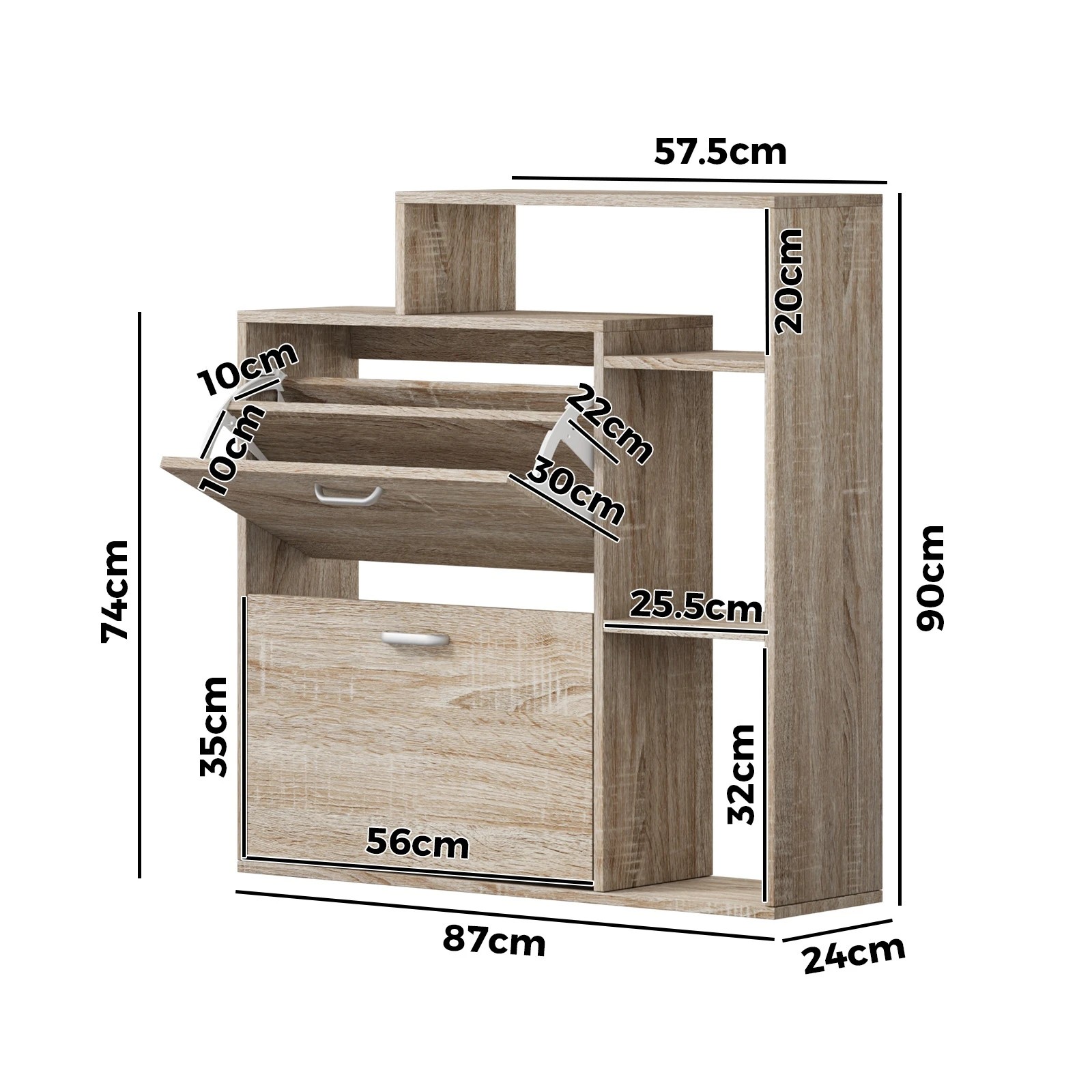 7 Oikiture Shoe Cabinet Storage 2 Doors Shoes Rack Display with Shelves - Natural, 7 of 8