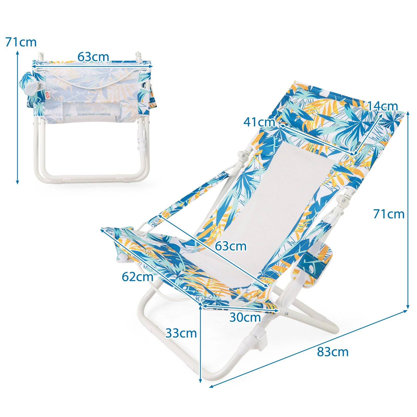 2 Costway 2x Folding Beach Chair Portable Patio Sling Chairs w/Head Pillow - Blue, 2 of 2