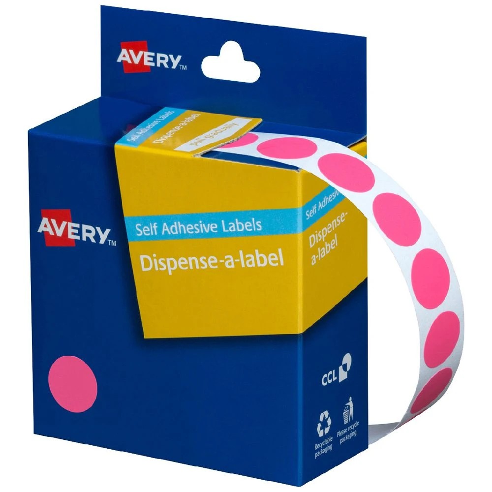 1 Avery Dispenser Labels Circle Pink 14mm 1050 Pack, 1 of 2
