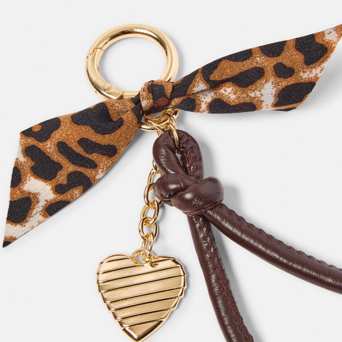 2 Leopard Bow Charm Keyring - Brown, Black and Gold Tone Brown, 2 of 3