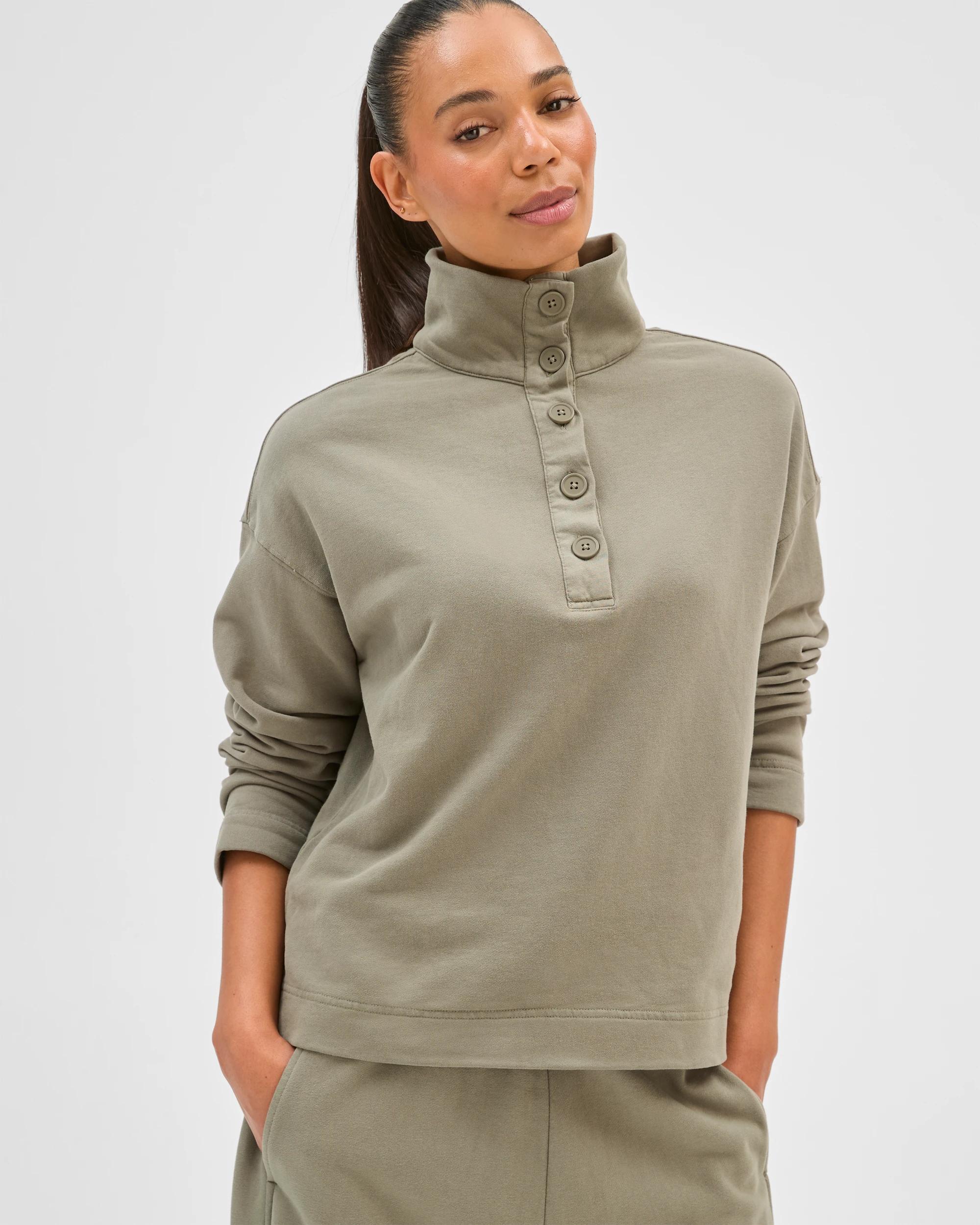 4 Target Woman Australian Cotton Funnel Neck Button Front Jumper WASHED OLIVE, 4 of 7