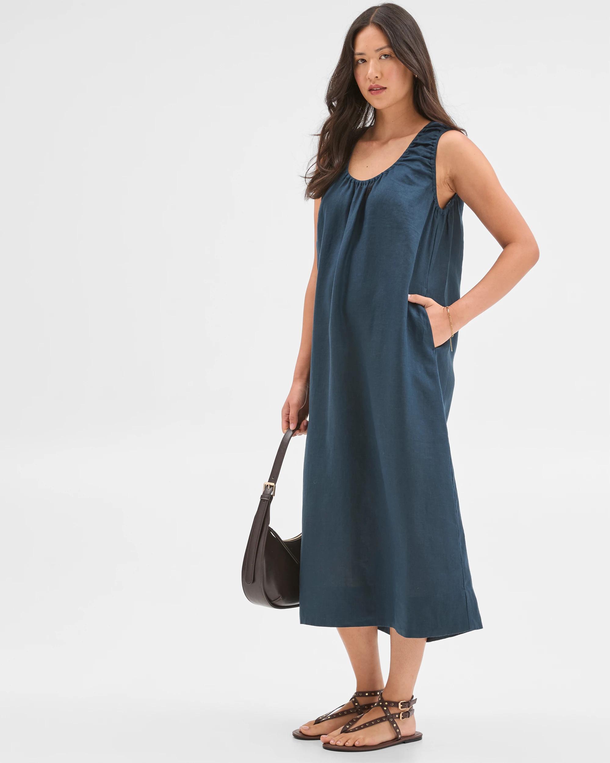 2 Target Woman European Linen Sleeveless Scoop Neck Midi Dress DEEP OCEAN, 2 of 6