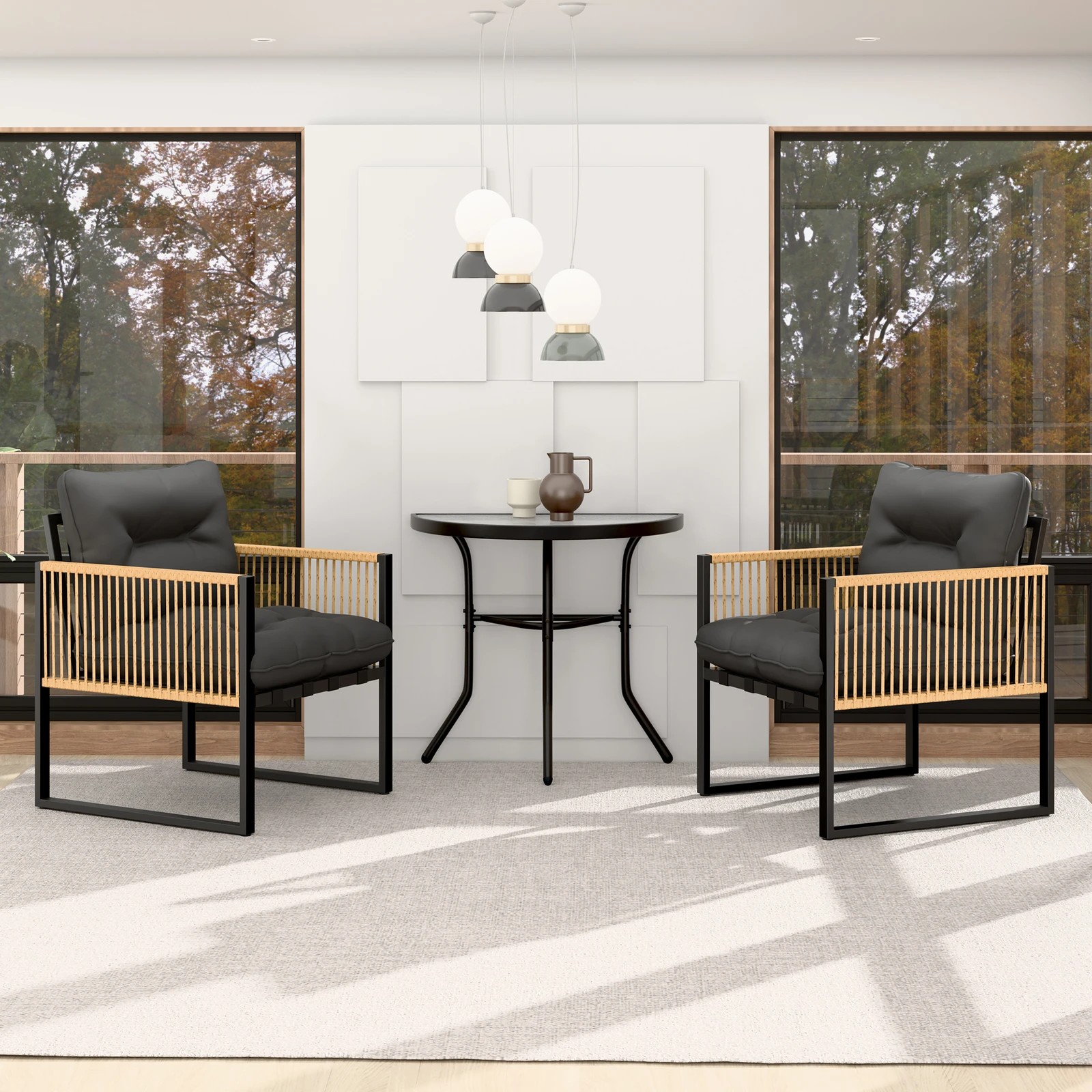 3 Alfordson Outdoor Dining Patio Furniture Bistro Set Table and Chairs Semicircle - Black Grey, 3 of 10